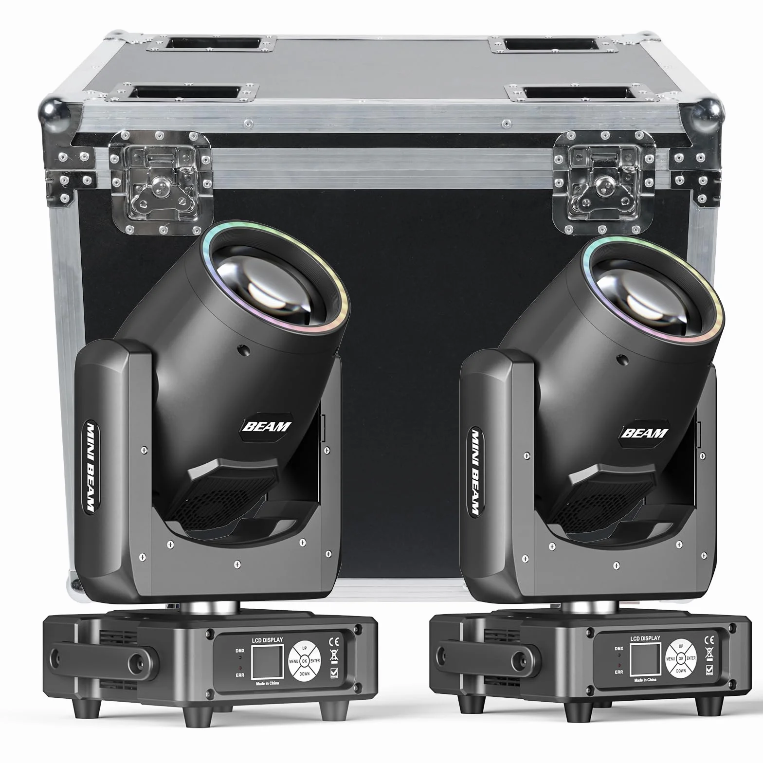 2PCS cabezas móviles LED con flight case Mini 7R Beam 230W lámpara luz de discoteca luces escenario 18CH Moving Head para DJ Bar Fiesta escenario Club Iluminación