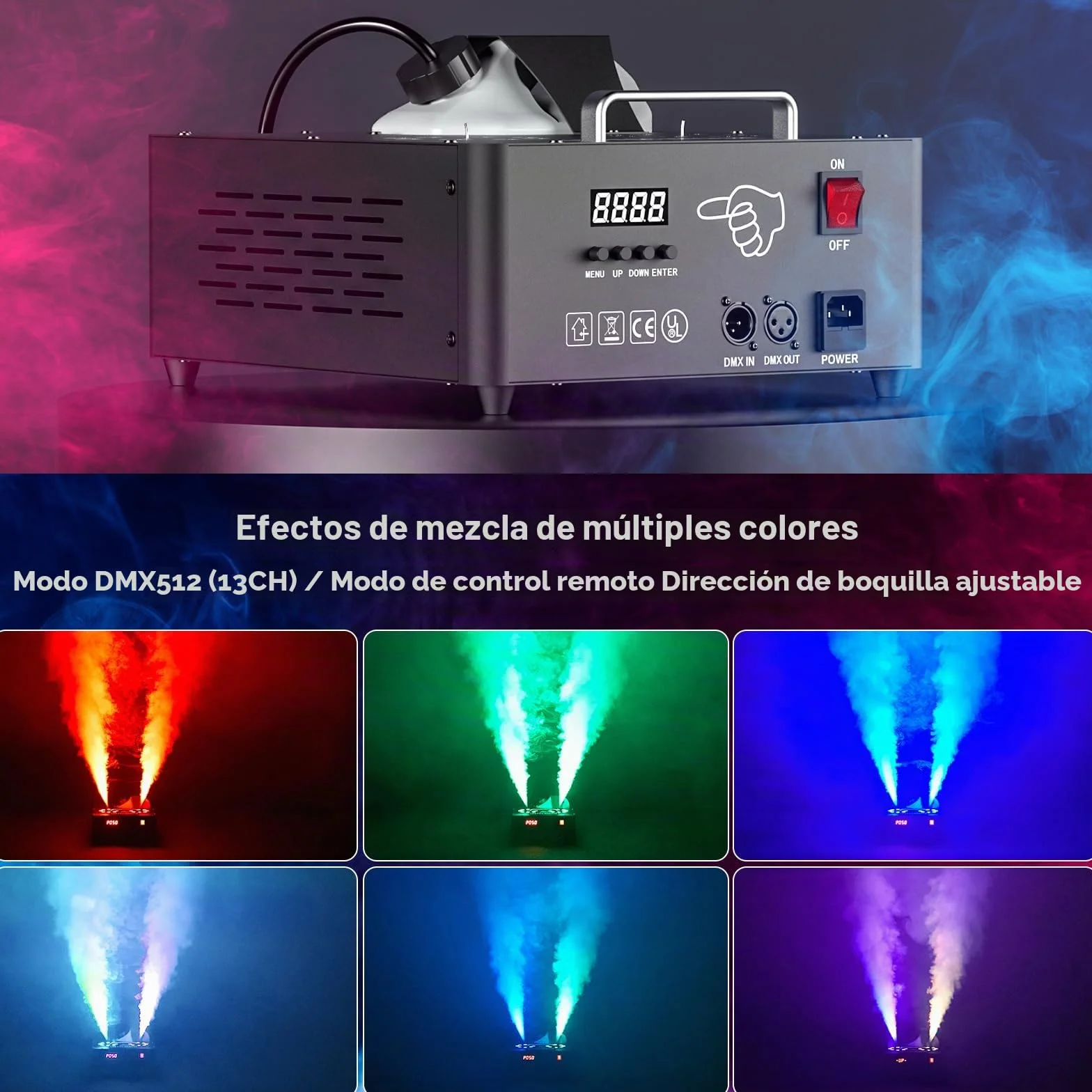 2000W Maquina de Humo, 8+8 LEDs Máquina Humo Discoteca con Remoto Inalámbrico, Bengalas de Humo de Colores para DJ, Fiestas, Halloween, Bodas, Escenarios, Navidad, Escenario de Efectos