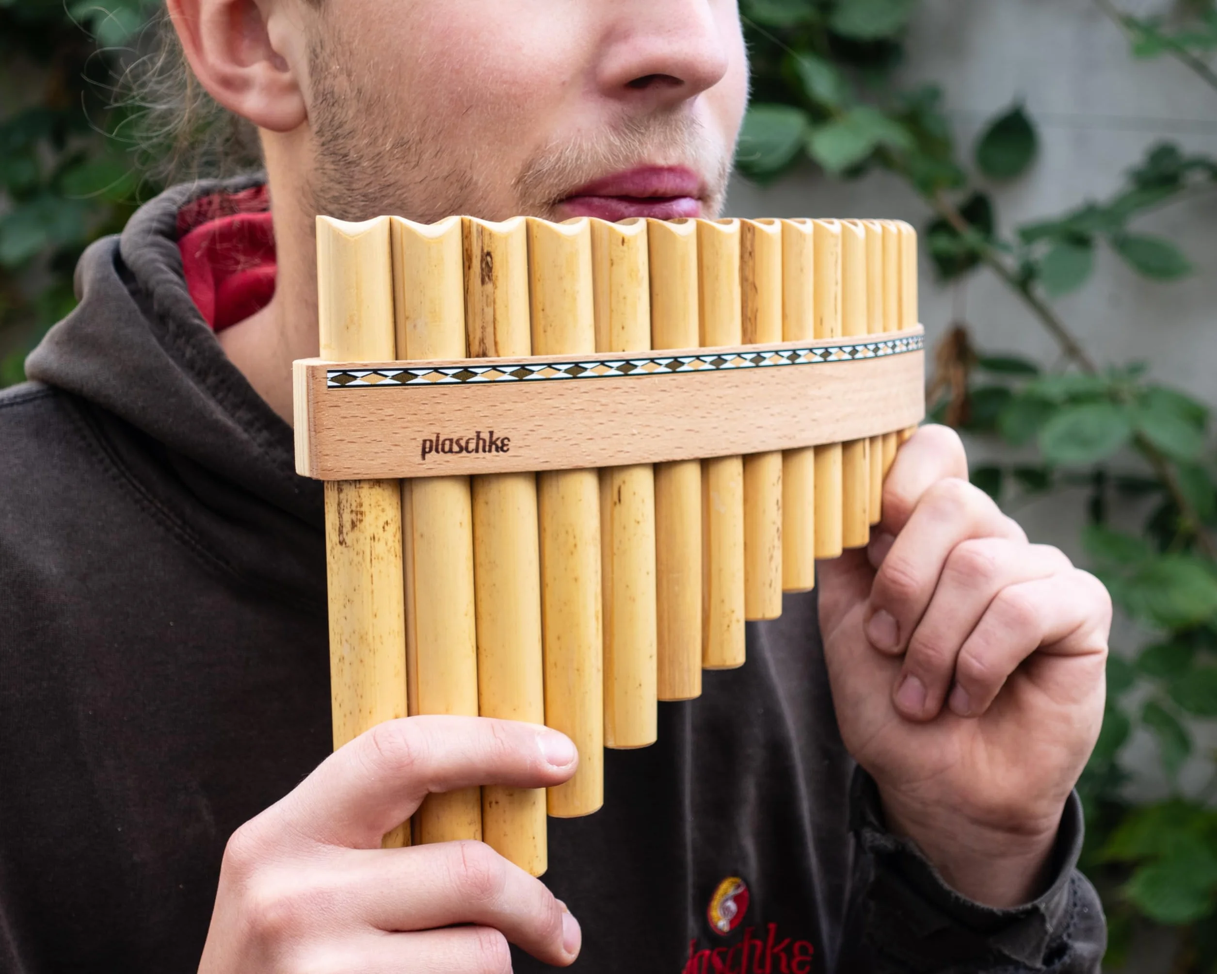 Plaschke Zampoña, Flauta de pan con cinturón de madera, hecha a mano en Tirol del Sur/Italia, 12 tubo-Do