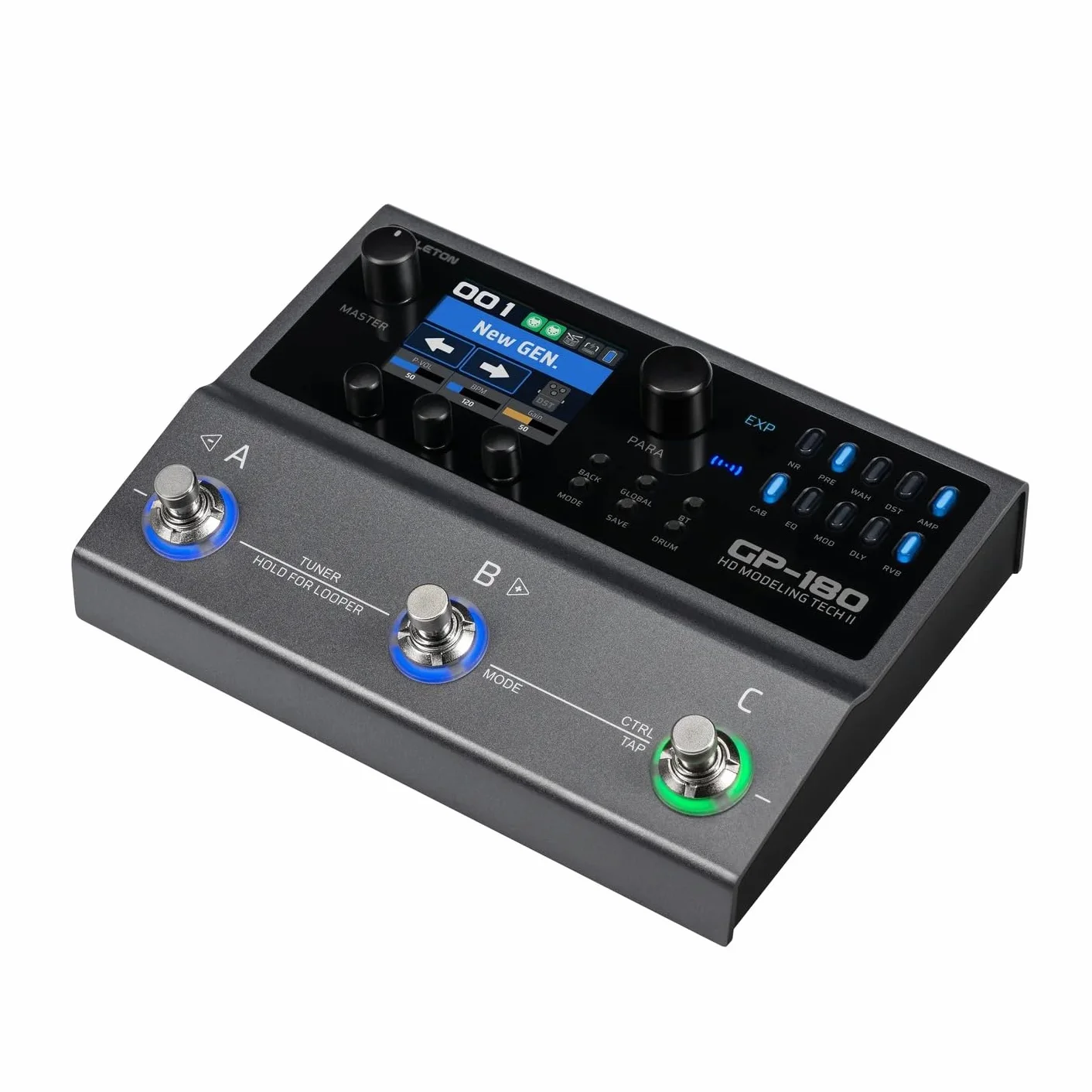 Valeton GP-180 - Procesador multiefecto para guitarra, más de 200 efectos, modelado NAM SnapTone, cargador IR, Looper, caja de ritmos, interfaz de audio USB, Bluetooth MIDI, 3 pedales con interruptor