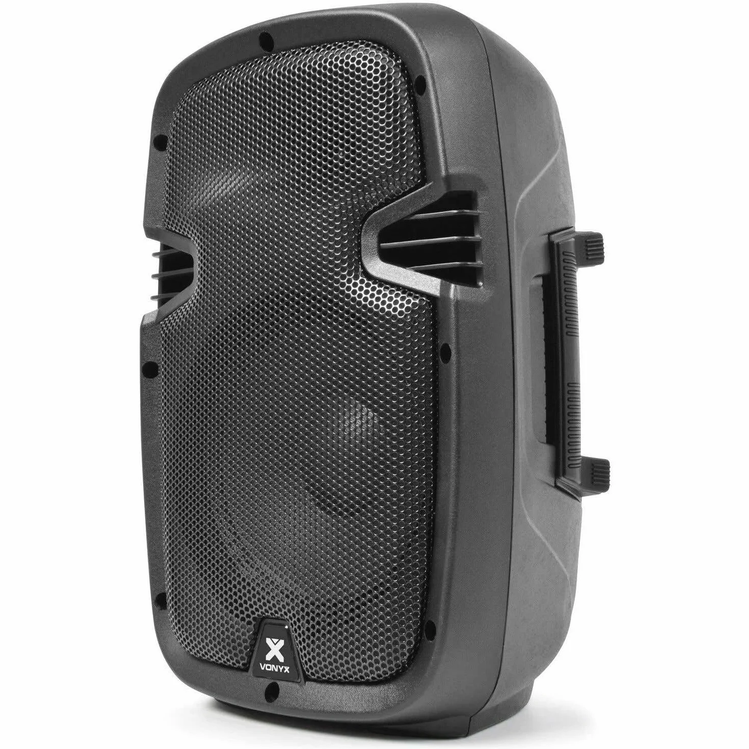 Vonyx SPJ-800A - Altavoz Auto Amplificado woofer de 8" 200W Construido en ABS Entrada de línea y micrófono, Control de Graves y Agudos y Salida de línea