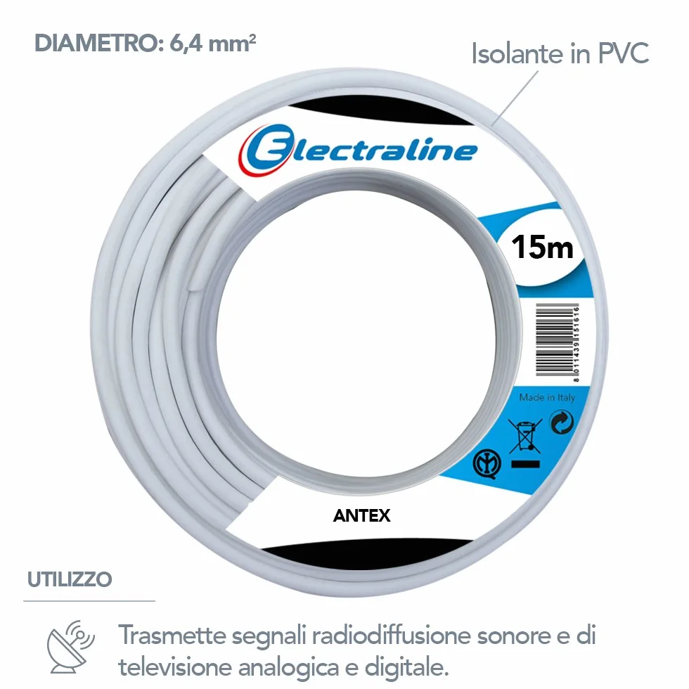 electroline 18011 - Cable coaxial de la antena - 15 Mt - Blanco