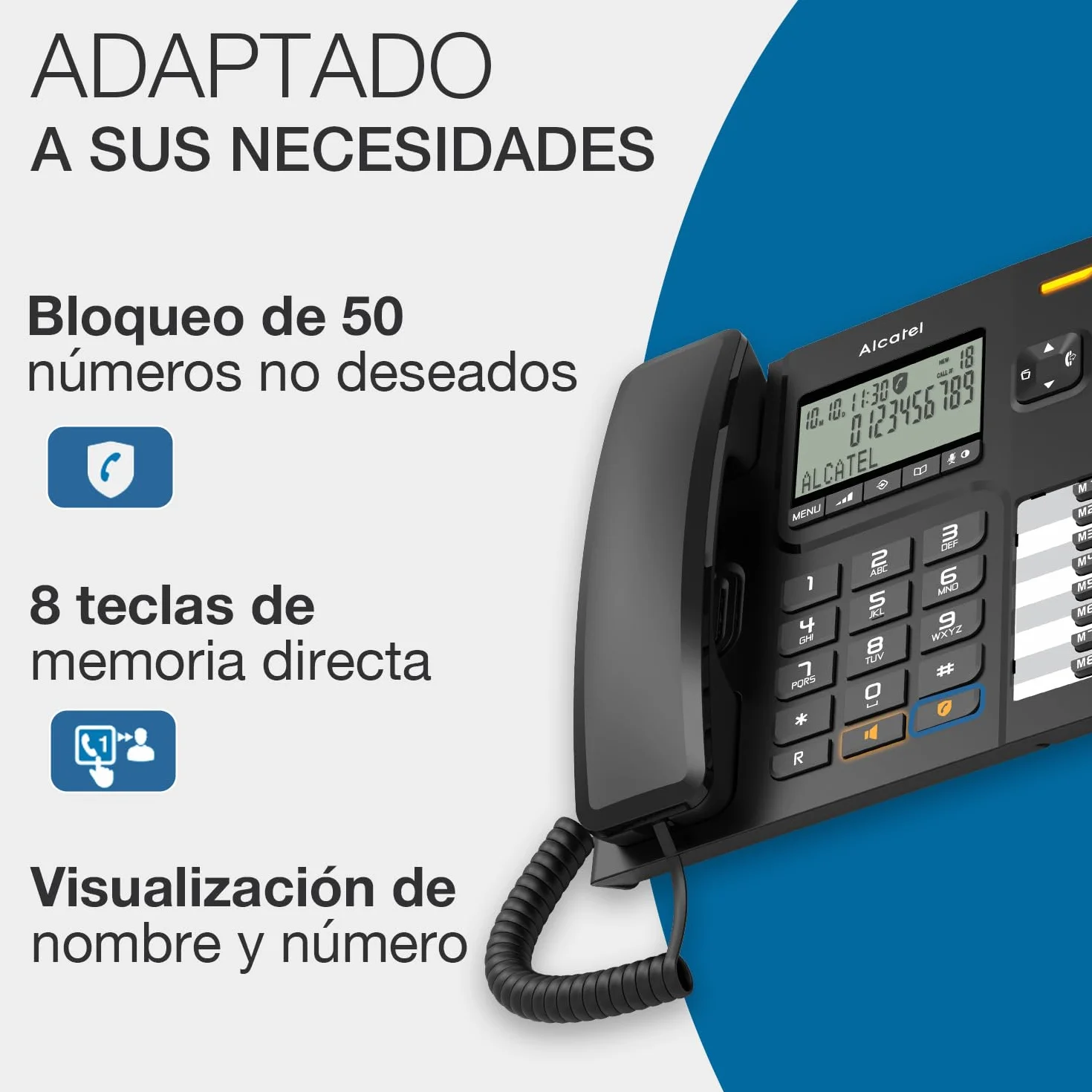 ALCATEL T78 Teléfono con Cable Pantalla Grande Manos Libres Bloqueo de Llamadas Negro