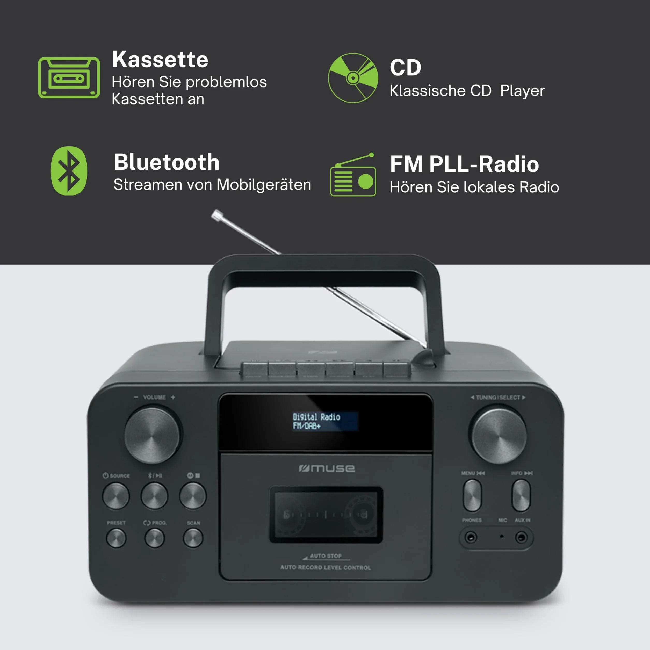 Muse M-182 RDC Radio Cassette CD Bluetooth
