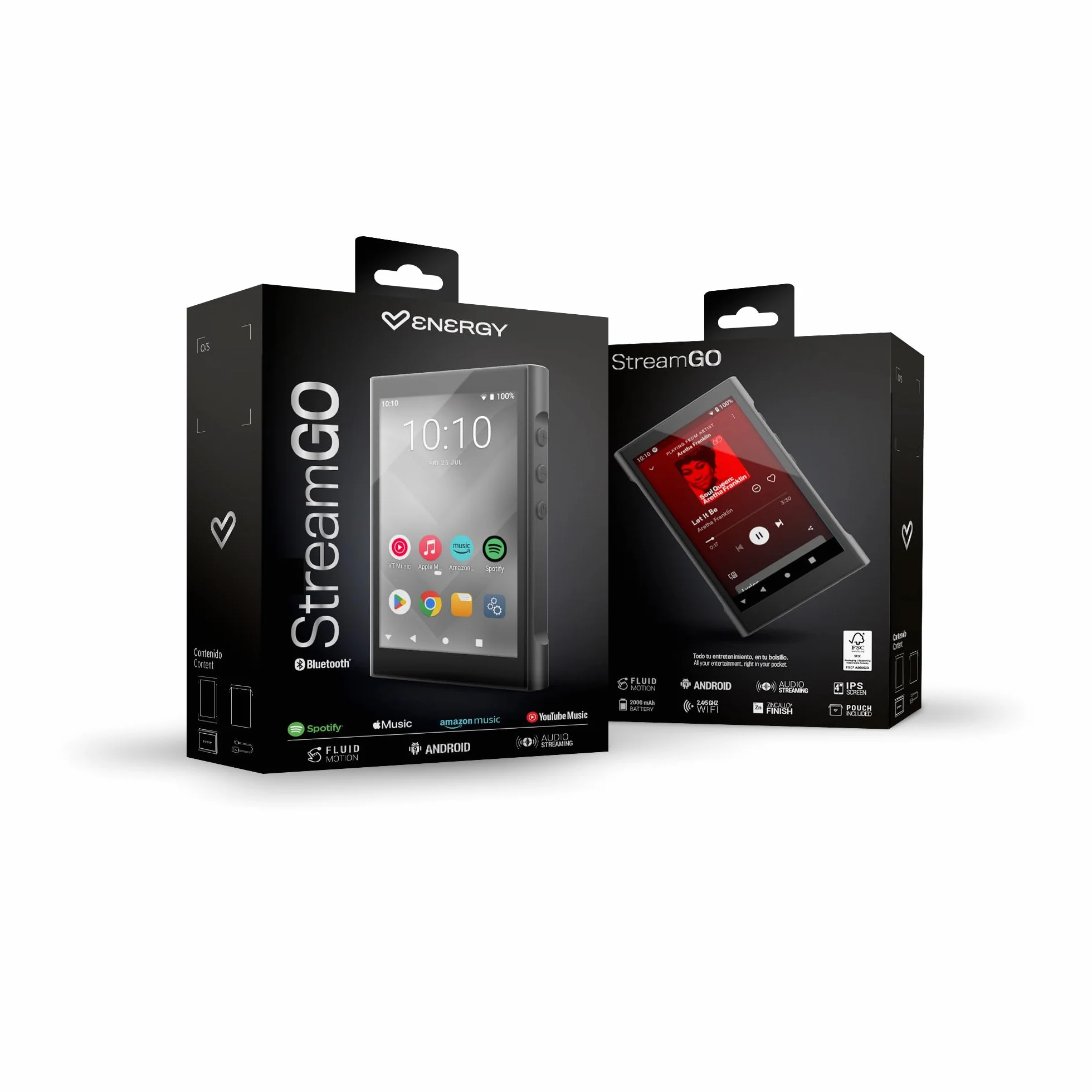 Energy Sistem Stream Go Android Player Reproductor MP4 Bluetooth 5.4 Android 9.0 16GB con MicroSD 128GB Pantalla IPS 4” WiFi Spotify Youtube MP3 Player Portátil