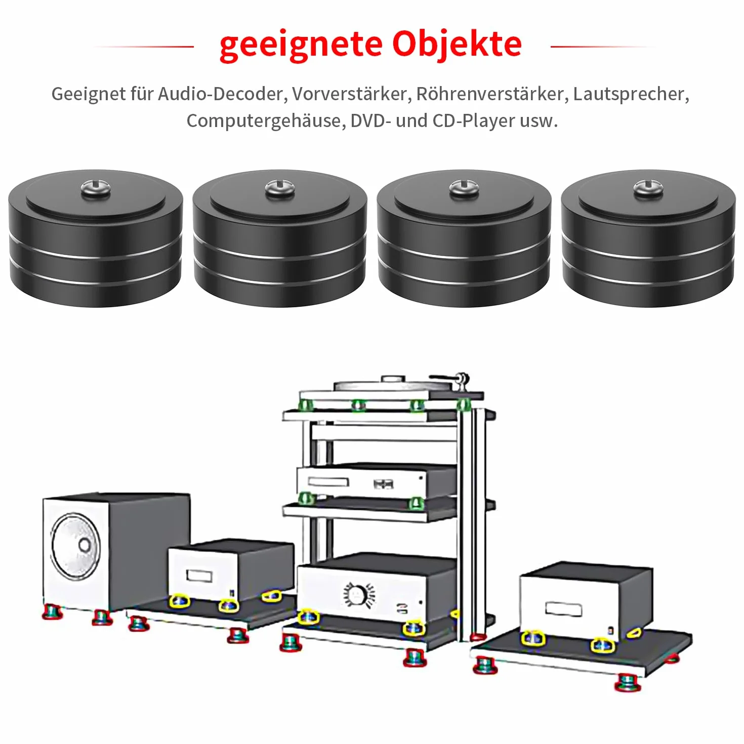 4 unidades de altavoces de gama alta 40x20 amortiguadores de audio vibración pies absorbentes con tornillos y arandelas negro