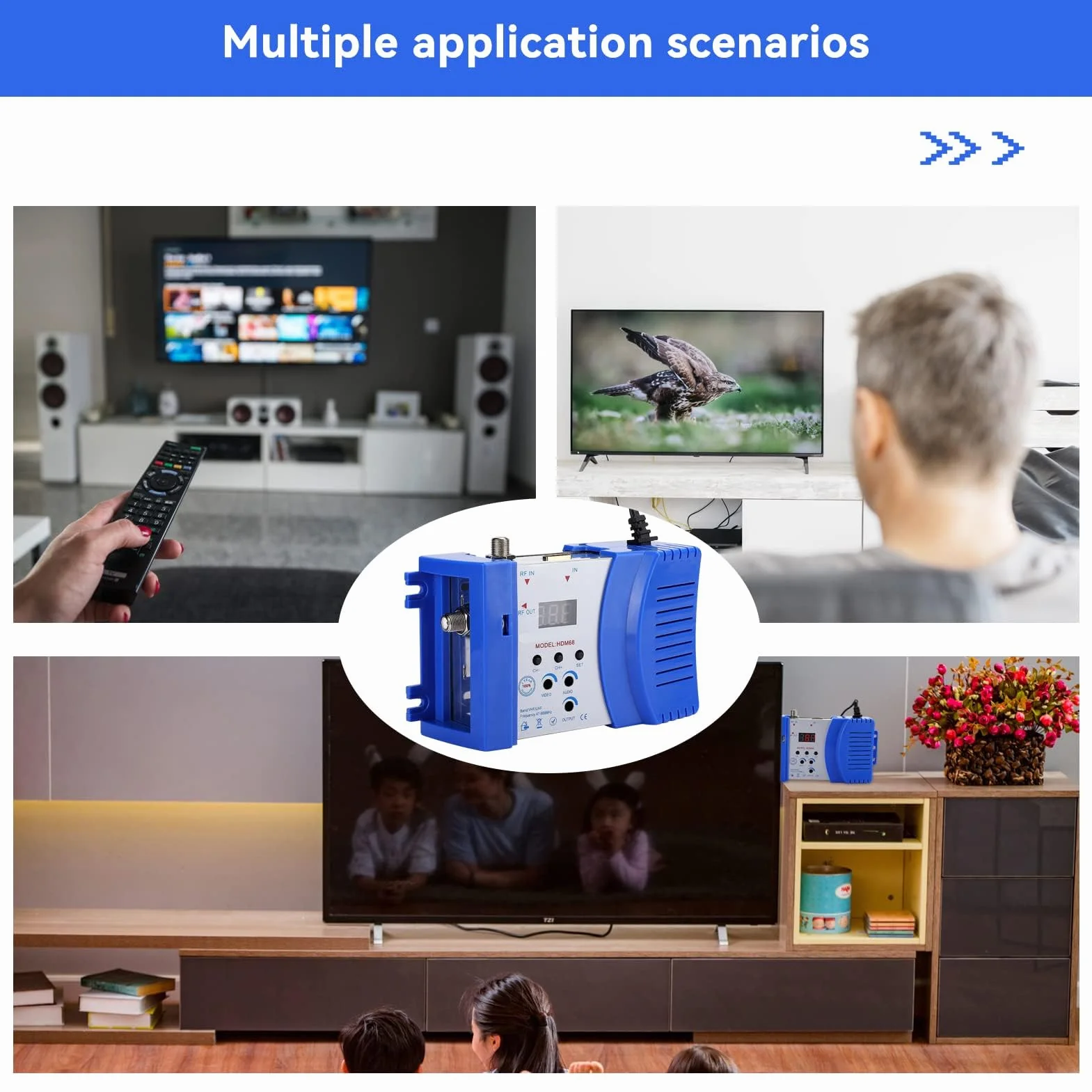 Agatige Modulador para TV, Modulador HD HDM68 Digital HDMI RF VHF/UHF Frecuencia Accesorios de Computadora Enchufe de la UE 100-240V