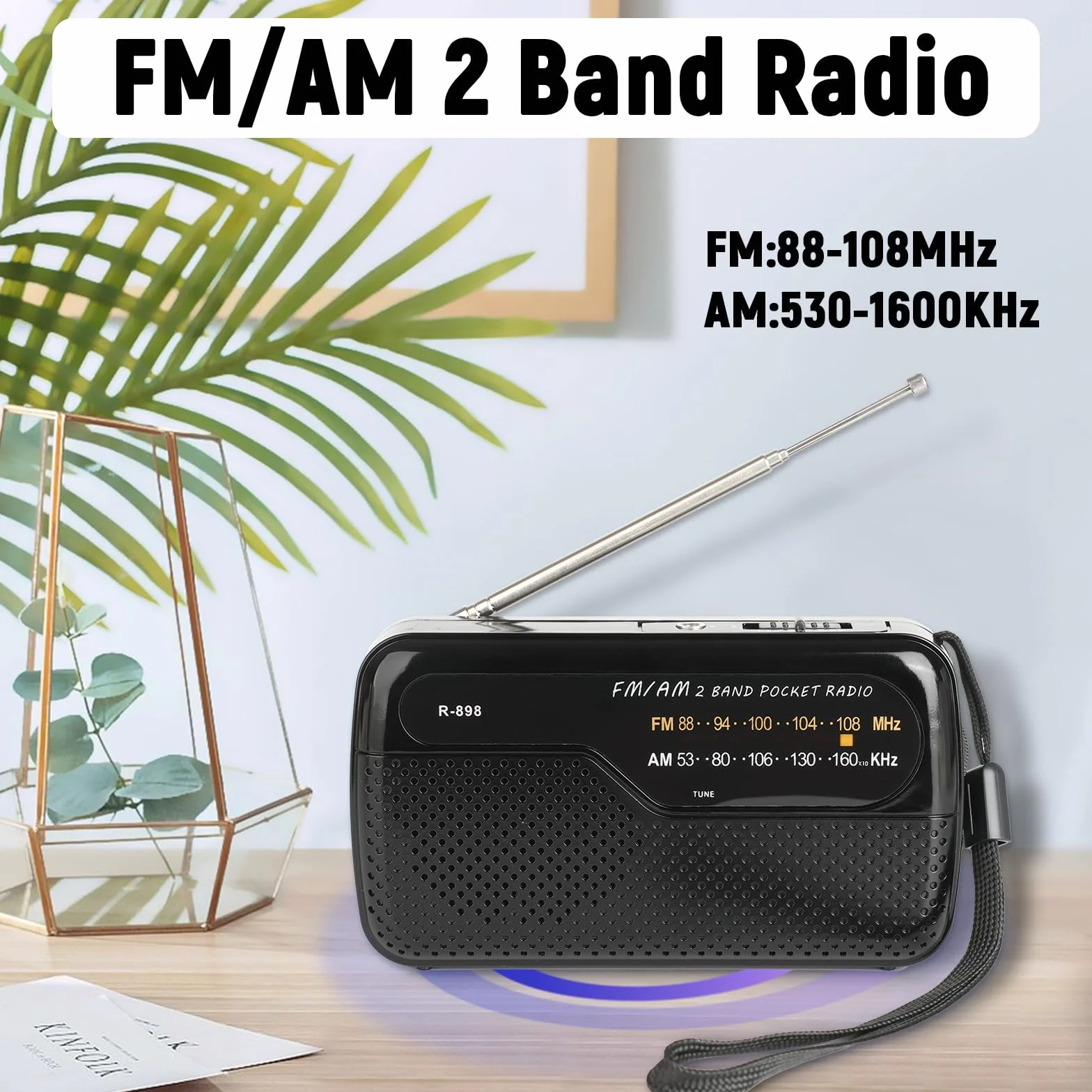Radio de Portátil, Radios de Transistor Am FM Bolsillo Portátil Funciona con 2 Pilas AA, Radio de Pequeña de Bolsillo Viaje FM,Altavoz Fuerte,Uso en Interiores, Exteriores. (Negro)