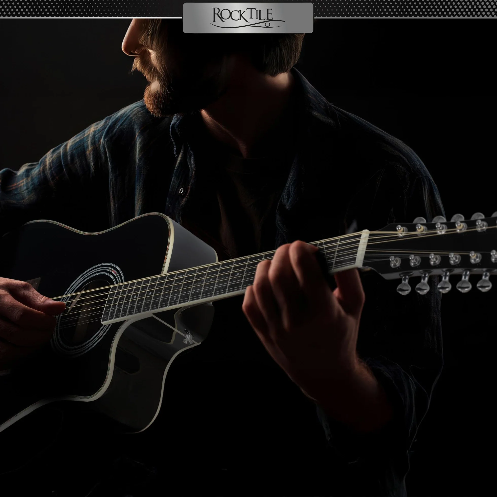Rocktile WSD12-50C-BK Guitarra Western - Dreadnought De 12 Cuerdas Con Cutaway - Tapa De Abeto Y Cuerpo De Caoba - Diapasón De Palisandro - Acabado Gloss - Negro