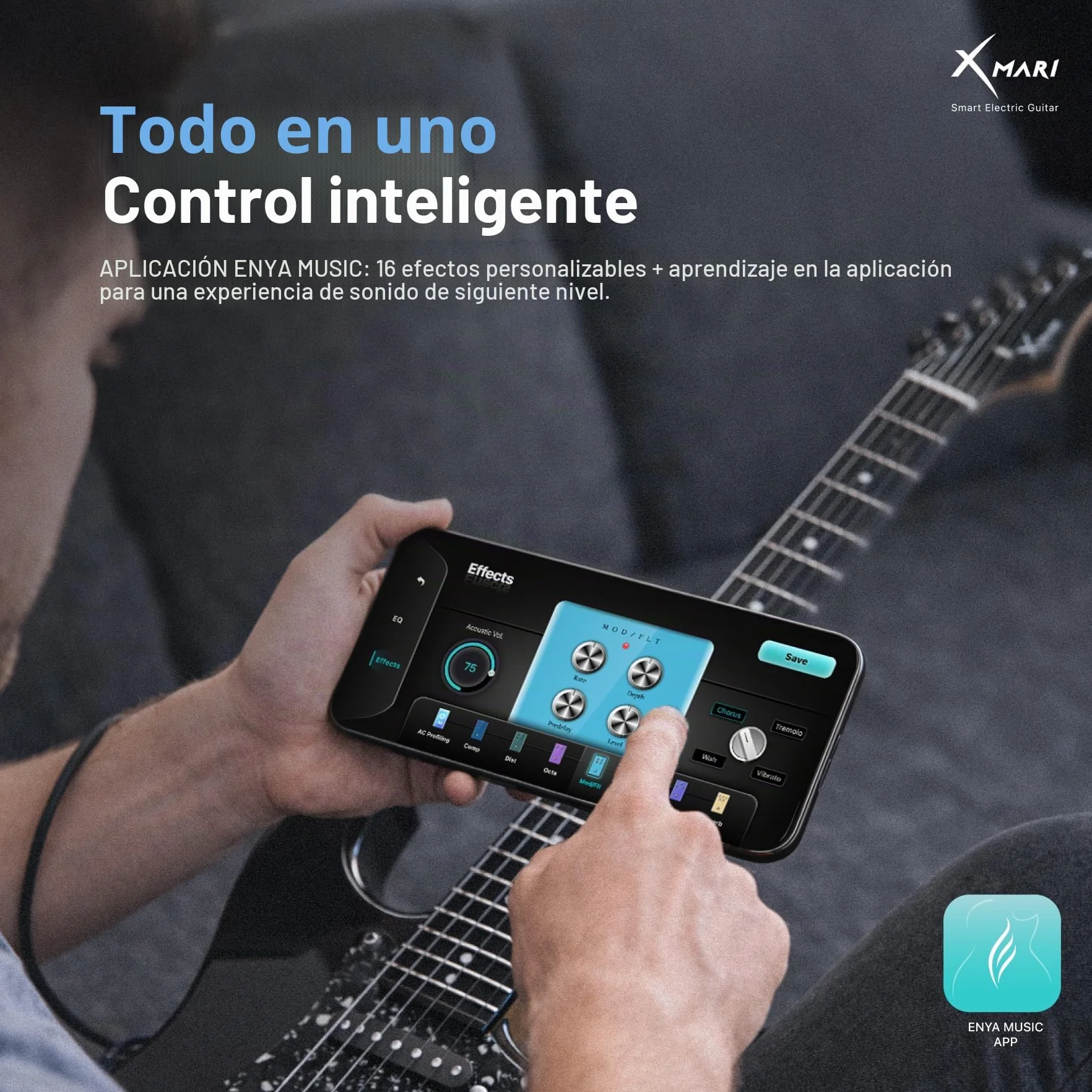 Enya XMARI - Guitarra eléctrica inteligente con efectos DSP integrados, 4 preajustes, grabación USB-C OTG, salida de auriculares, pastillas de cerámica personalizadas, cuerpo de fibra de carbono, con