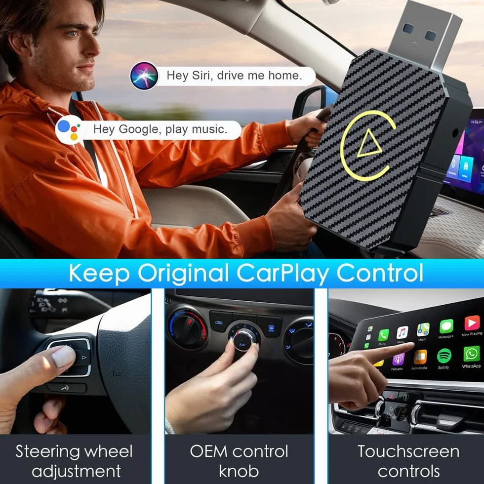 Adaptador Inalámbrico Carplay y Android Auto, Adaptador Carplay Inalámbrico Compatible con iOS 10+/Android 11+, USB C Plug and Play para Coches Después de 2016