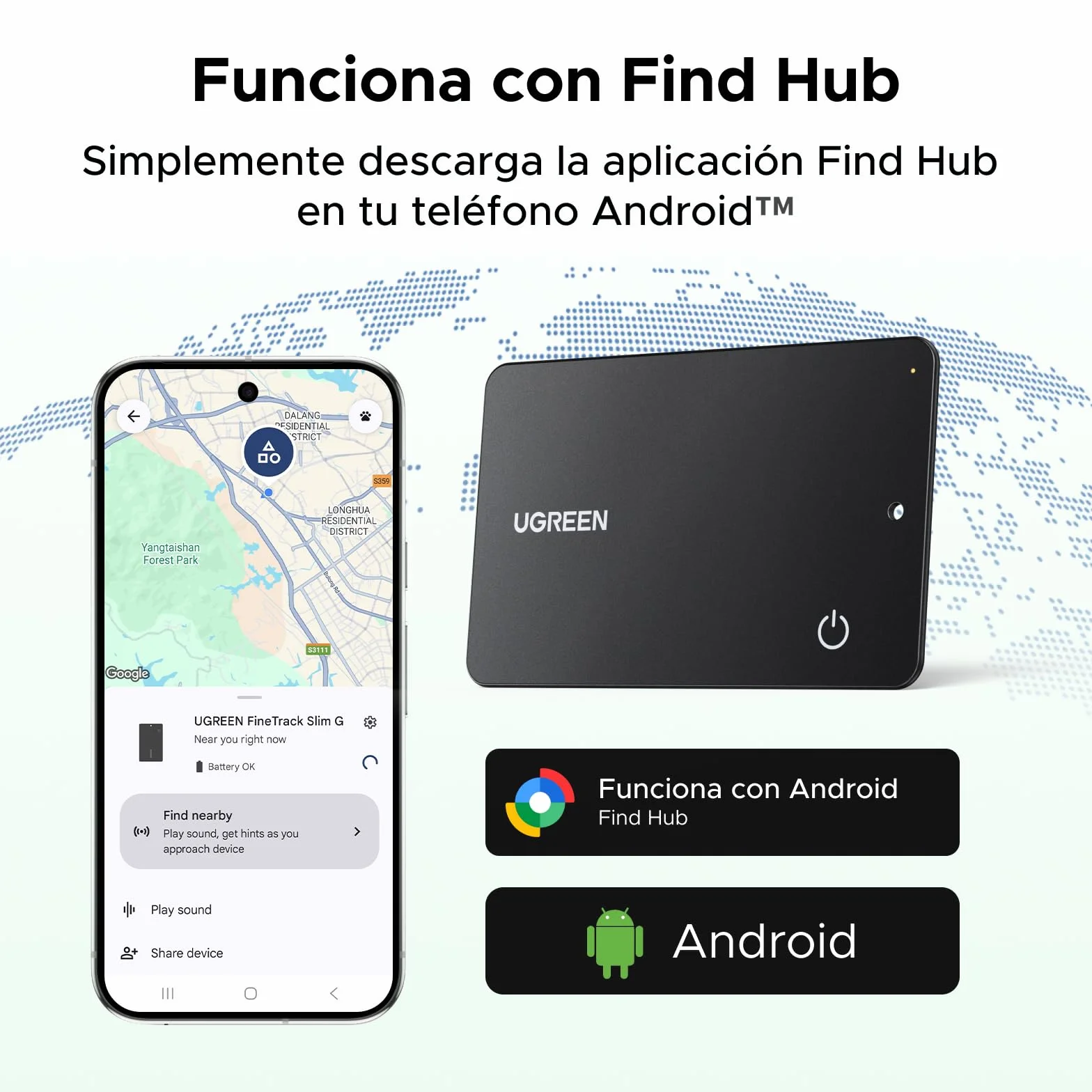 UGREEN FineTrack Slim Smart Finder Localizador Solo Android 5 Años Batería Rastreador Ultra Delgado 1.7mm Impermeable IP68 Compatible con Google Find Hub para Cartera Llaves Equipaje Maleta