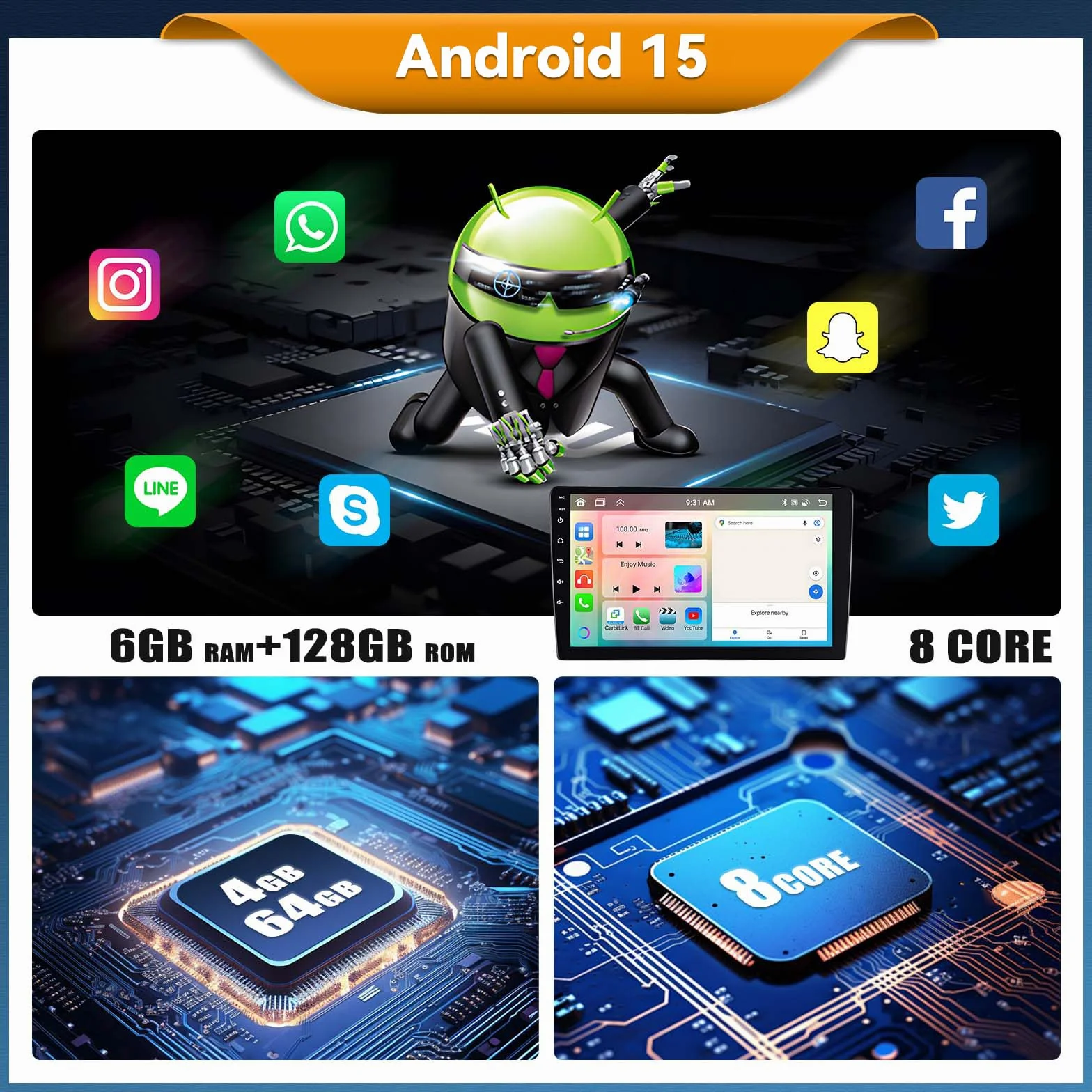 Android 15, 6G+128G 8Core GOHHDL Radio Coche para Mercedes Benz ML GL W164 ML350 ML500 GL320 X164 ML280, Pantalla de Coche de 9 Pulgadas con Carplay Android Auto BT GPS Navi WiFi FM/RDS SWC Cámara&MIC