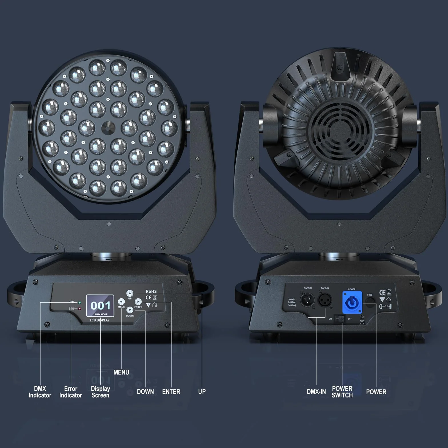 2PCS 36X10W Cabeza Movil LED DMX512 Zoom Beam Wash Efecto Luces RGBW 4 en 1 Iluminación de escenario para Navidad Fiestas DJ profesional Conciertosventos