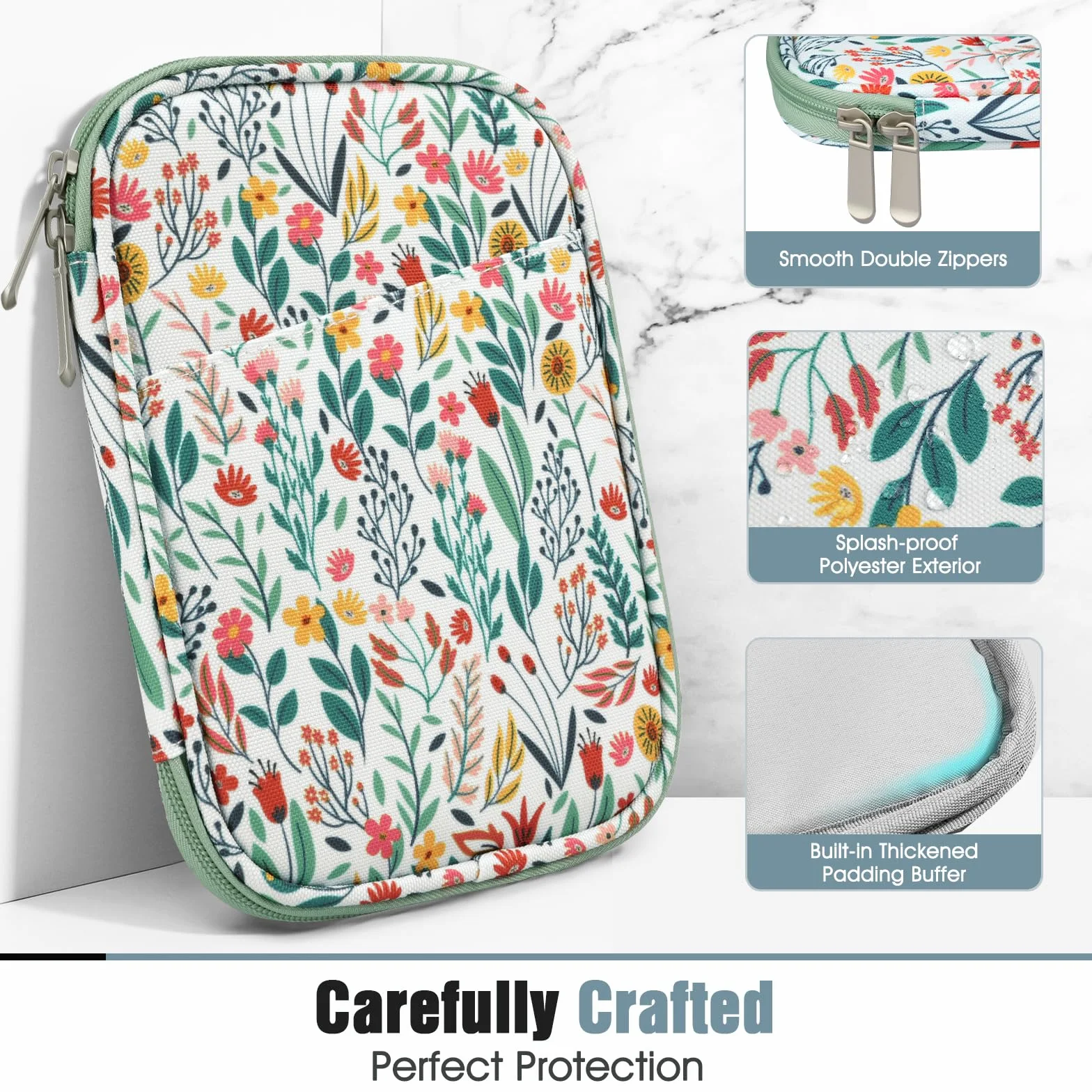 TiMOVO Funda de Tableta 6-7 Pulgadas con Bolsillo para E-Reader Paperwhite/Colorsoft Signature Edition, Flores