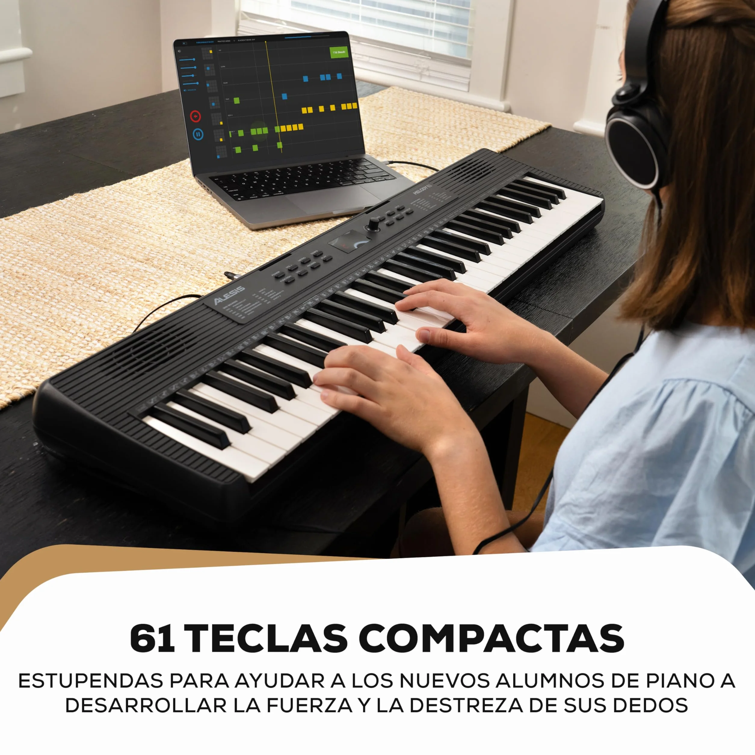 Alesis Melody 61 Teclado Piano Eléctrico para Principiantes con 61 Teclas, Altavoces, Soporte, Banqueta, Auriculares, 300 Sonidos y Lecciones de Música