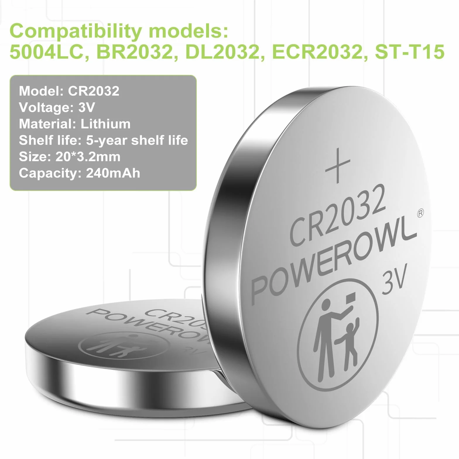 CR2032, POWEROWL 20X Pilas Botón CR2032 de Litio de 3V, DL2032/ KCR2032 / BR2032 / ECR2032 Baterías para Dispositivos Electrónicos
