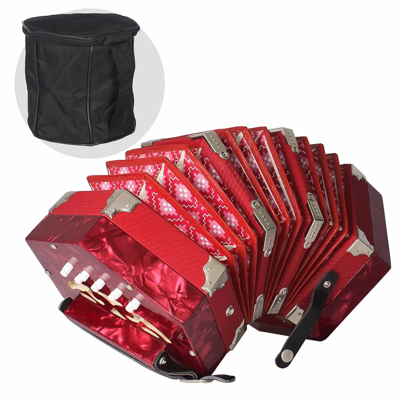 Concertina acordeón de 20 botones y 40 lengüetas estilo anglo con bolsa de transporte