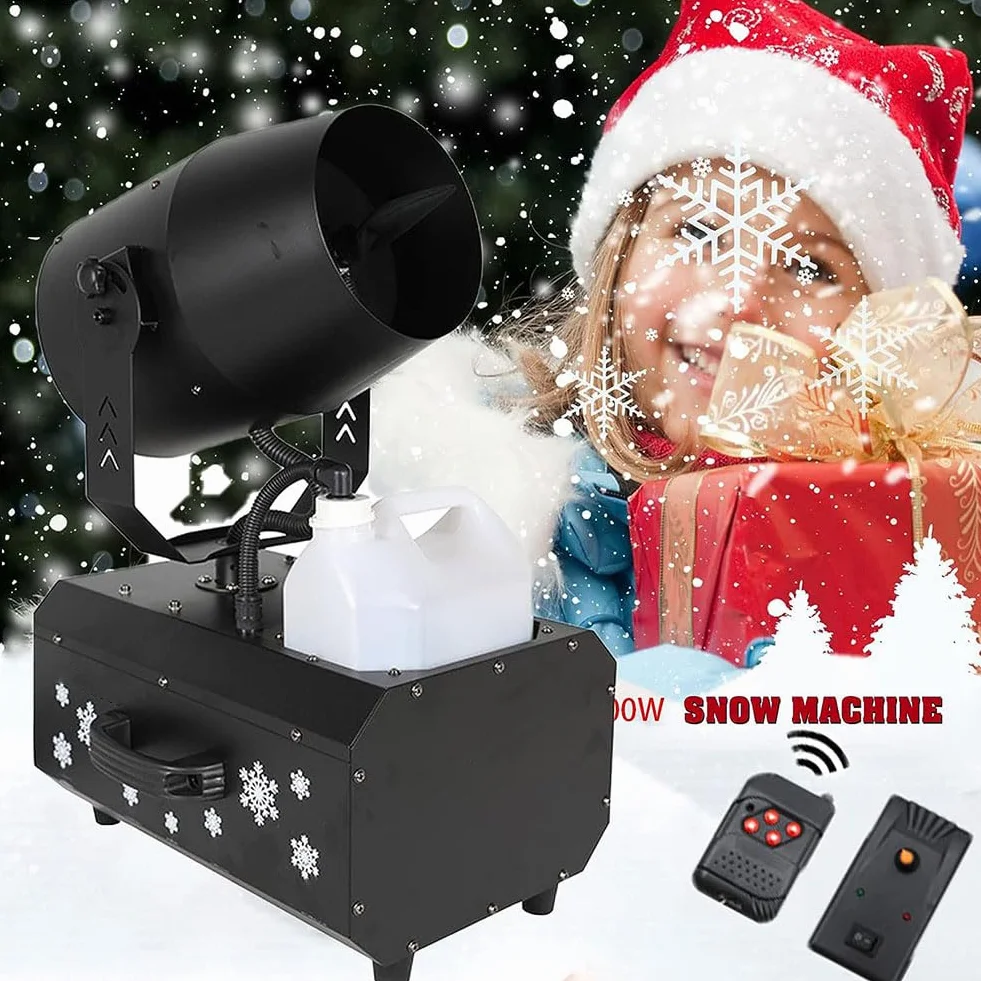 Máquina de nieve para exteriores, 2000 W, máquina comercial para hacer nieve con control remoto y funda de vuelo, perfecta para Navidad, boda, fiesta infantil, efecto escenario, Halloween,