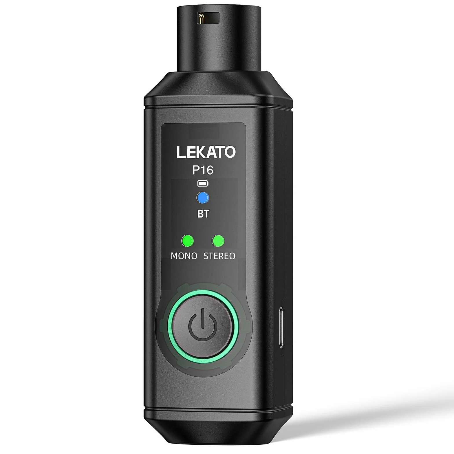 LEKATO P16 Receptor Bluetooth XLR, Audio Mono/Estéreo, Autonomía 15 h, Bluetooth 5.3, 48 kHz/24 bits, Alcance 50 m, para Mezcladores, DJ y Sistemas PA