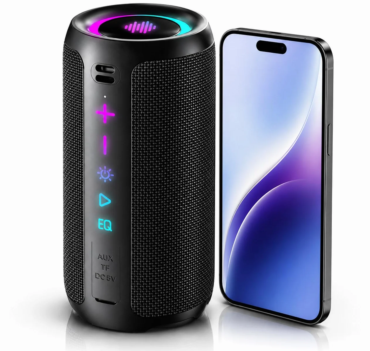 TIMU Altavoz Bluetooth 5.4 Potente, 25W, IPX7, 24H, 2 Modos EQ, 8 Modos RGB, TWS