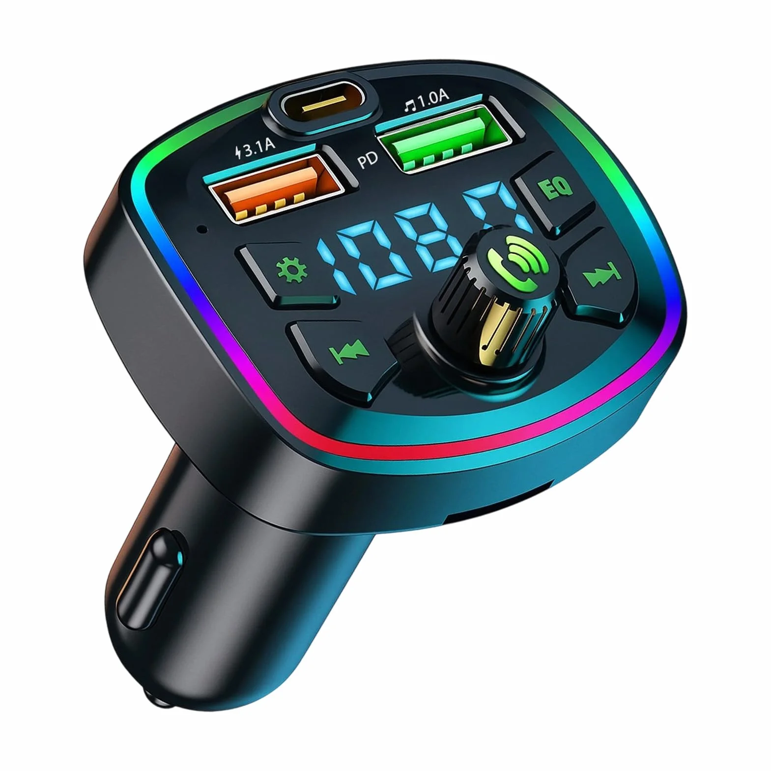 Transmisor FM Bluetooth Coche Adaptador Manos Libres 3.1A 18W PD