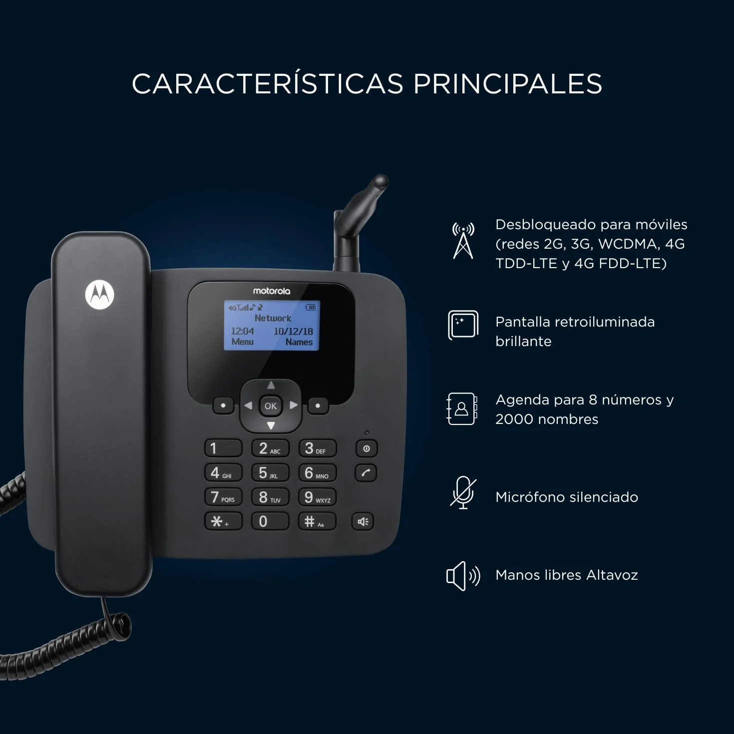 Motorola FW410L Teléfono Fijo Inalámbrico 4G WiFi Hotspot GSM Quad Band Manos Libres