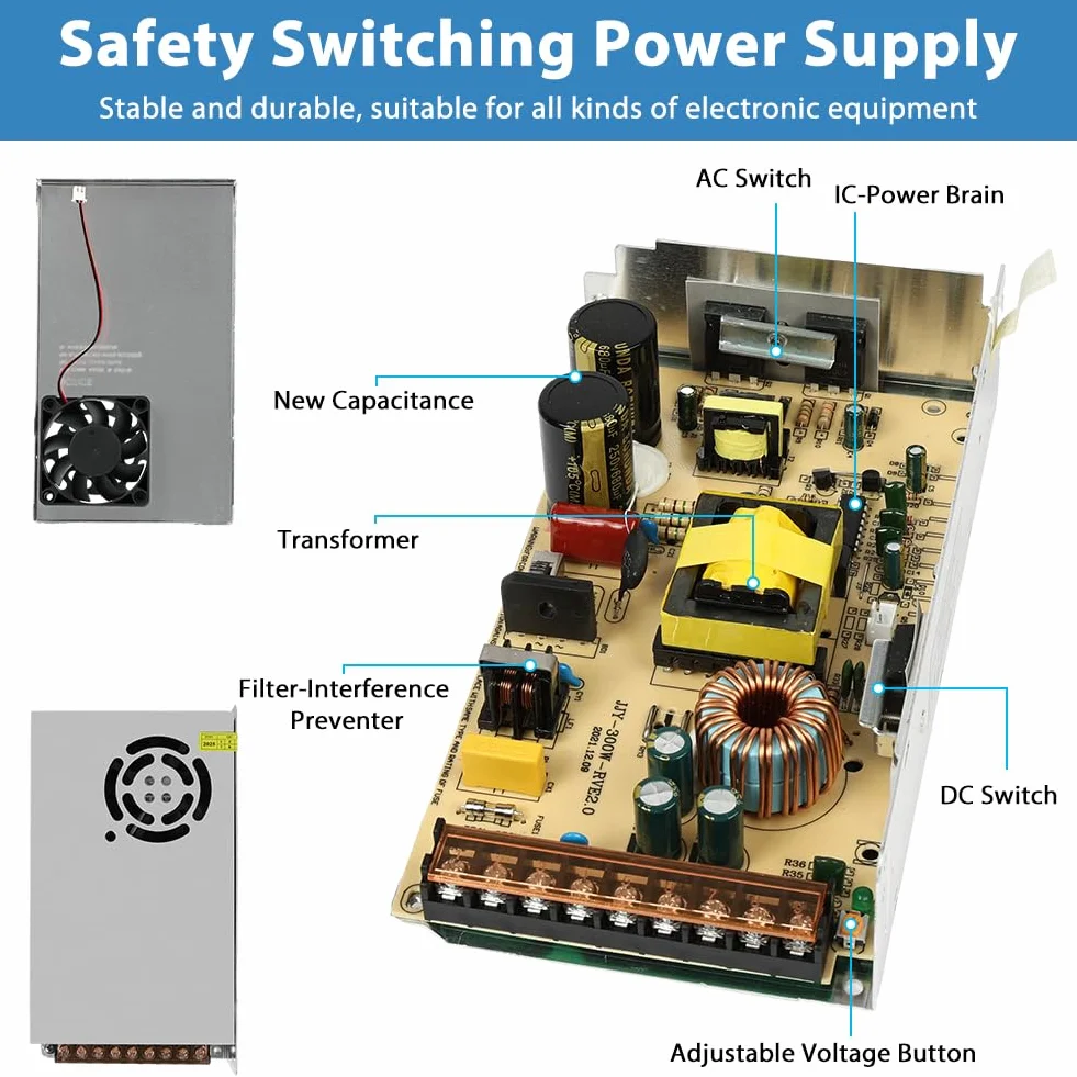 OFFCUP DC 12V 20A 240W Fuente de Alimentación Transformador, 110/220V CA a CC 12V Convertidor, 240W Fuente Alimentación para LDE lámpara Impresoras 3D Stereo y Más Dispositivo