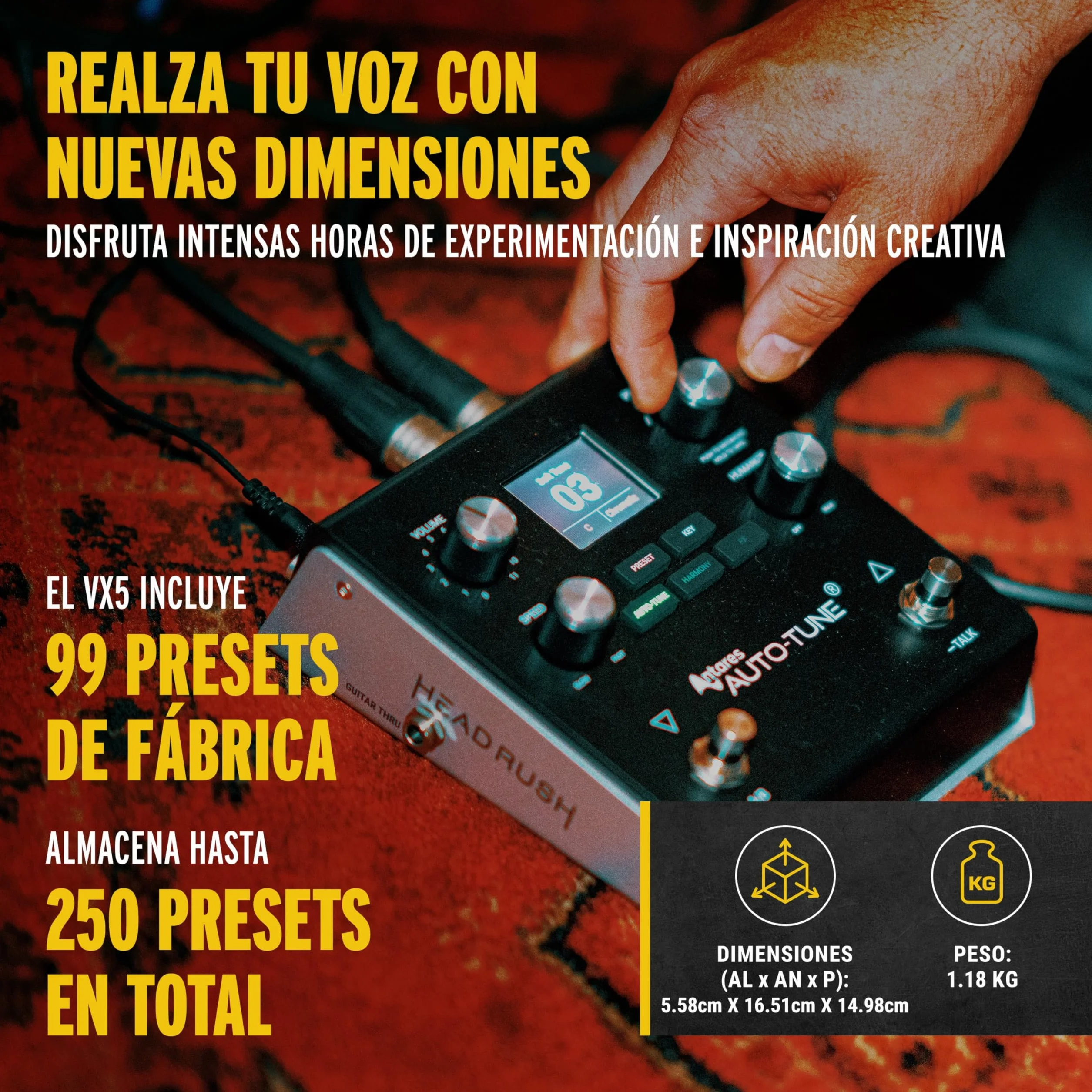 HeadRush VX5 - Pedal de Efectos Vocales con Antares AutoTune para Armonía vocal con Corrección de Tono Instantánea y Entrada para Micrófono y Guitarra