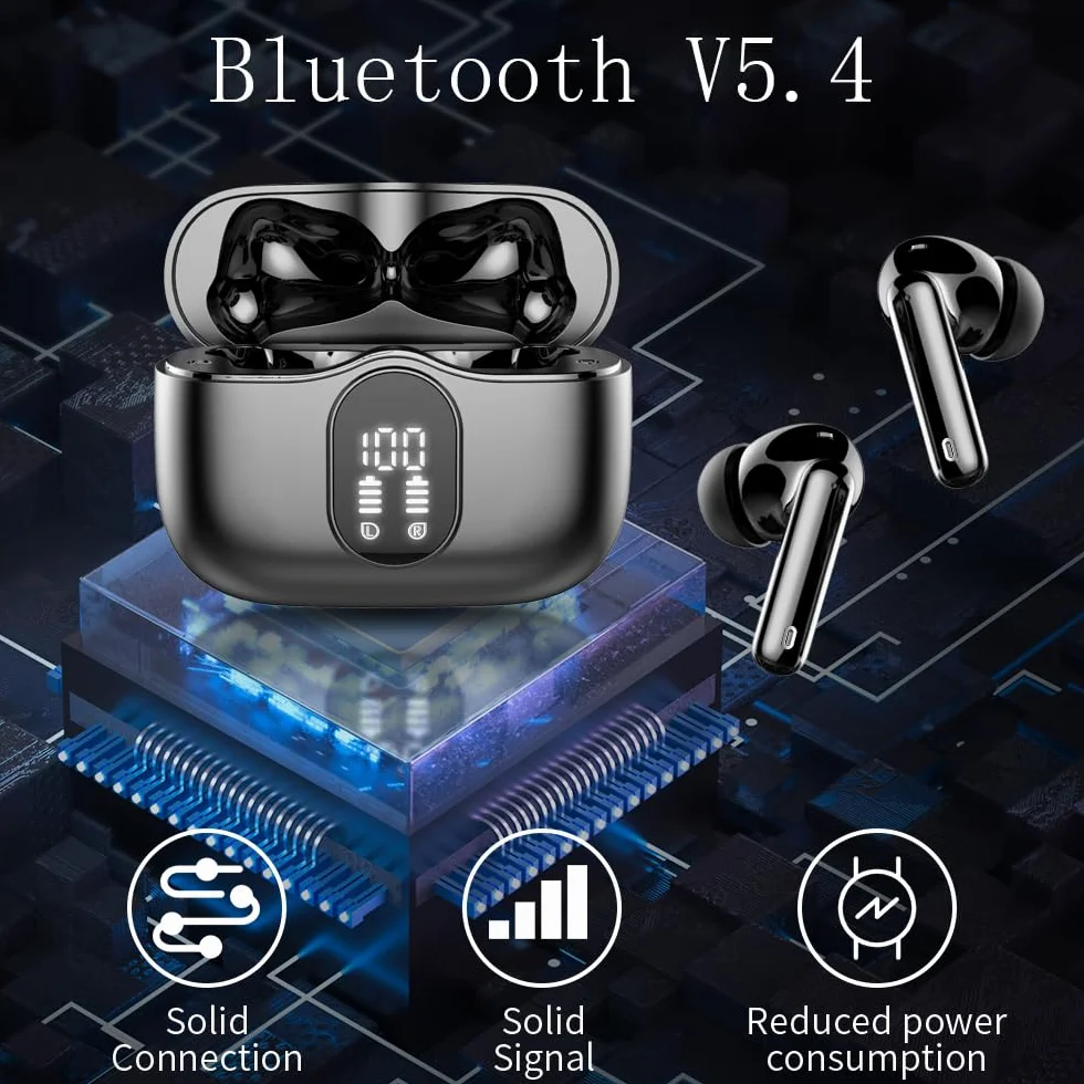Btootos Auriculares Inalámbricos, Bluetooth 5.3 con HD Micrófono HiFi Estéreo Pantalla LED, Reducción de Ruido, 13 mm Controlador dinámico, IP7 Impermeable 36H Cascos Inalambricos