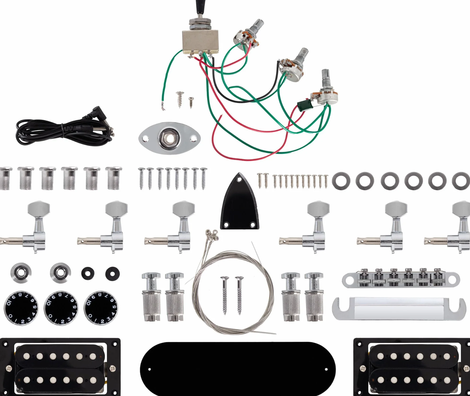 Kit de construcción guitarra eléctrica Rocktile estilo FV — DIY con cuerpo de caoba, diapasón de palisandro, 22 trastes, 2 humbuckers, clavijas DieCast, acabado natural — set de componentes