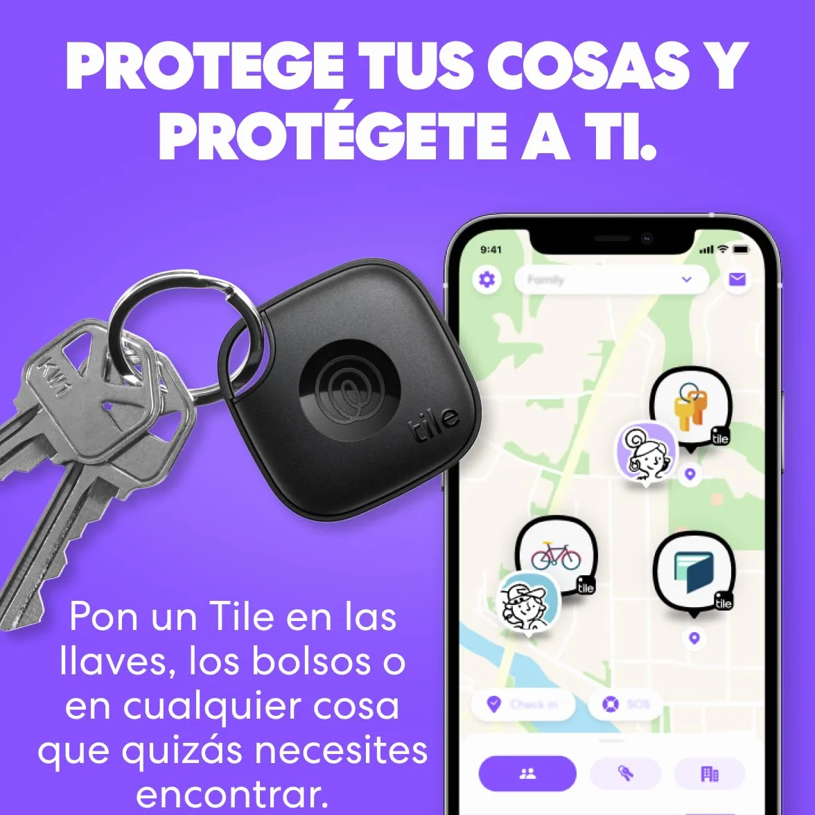 Tile by Life360 Mate - Localizador Bluetooth, localizador de Llaves y localizador de Objetos para Llaves, Bolsos y Mucho más.Compatible con iOS y Android. Paquete de 1 (Negro)