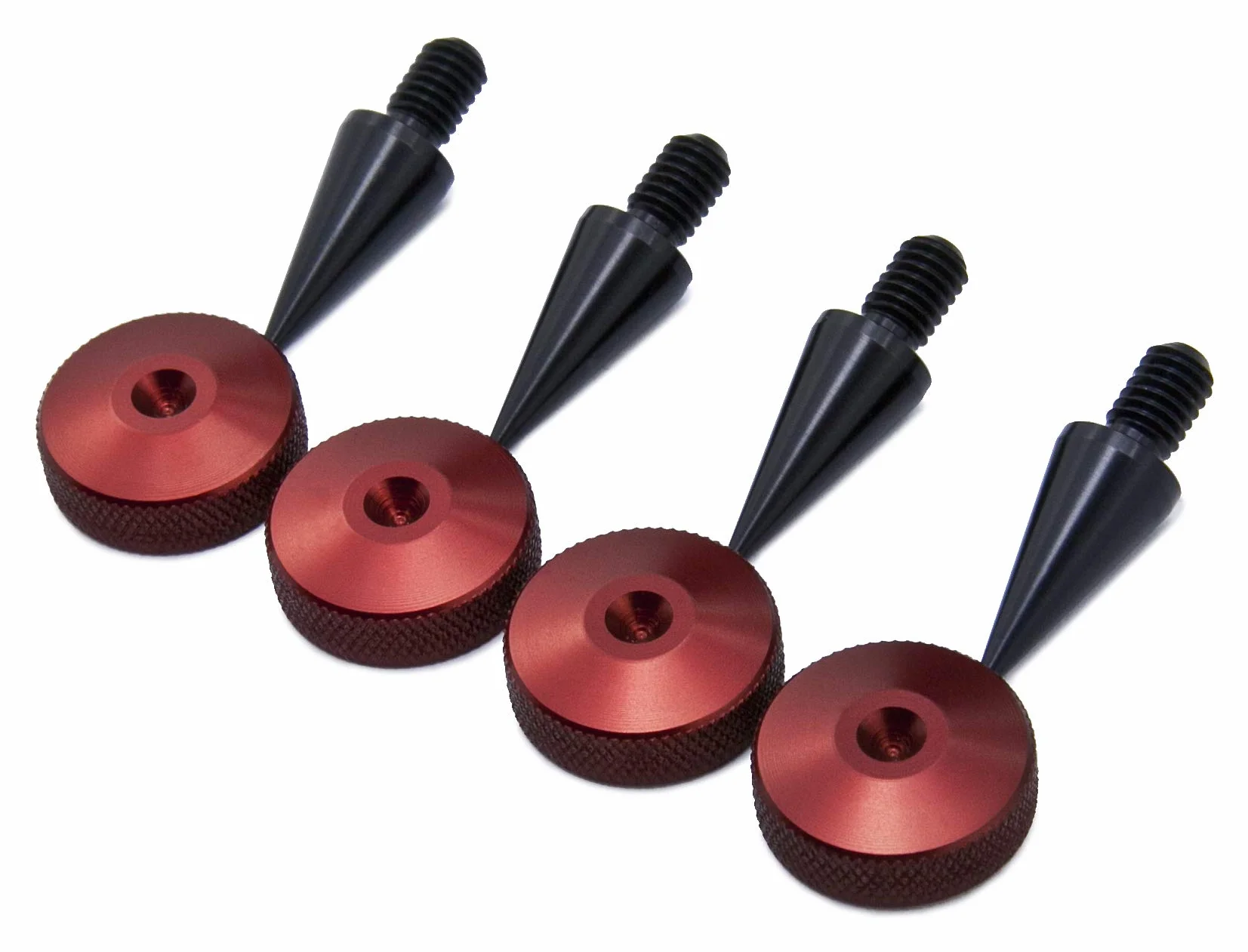 PrecisionGeek M8 Aluminio Anodizado Negro y Rojo puntas/spikes de desacople para altavoces (Conjunto de cuatro)