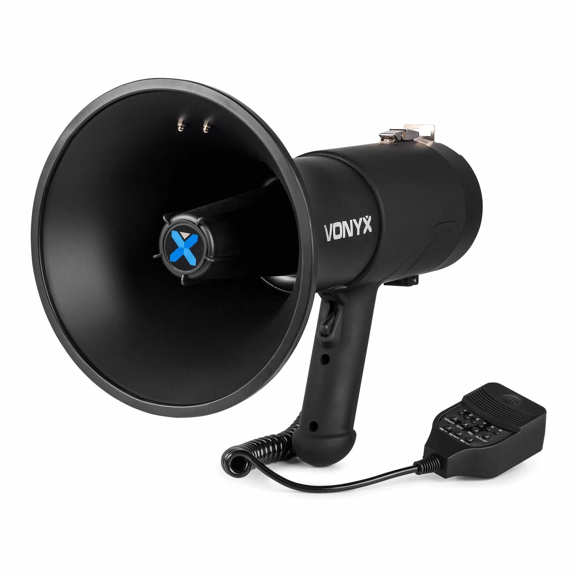 Vonyx MEG075 - Megáfono de 75W con USB, Bluetooth, Ranura SD, Sirena y grabación. Ligero, Potente y versátil, Ideal para Fiestas, Eventos, emergencias y Despedidas. Incluye batería Recargable.