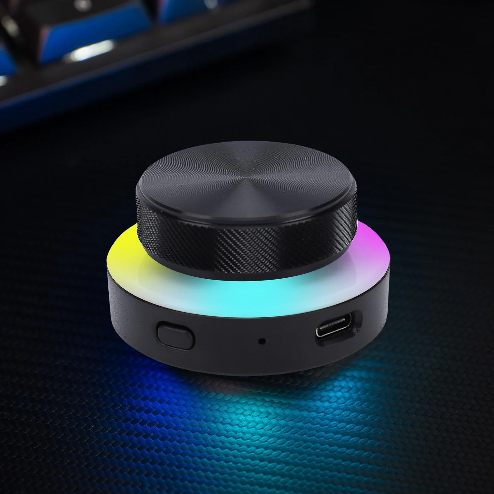 Bewinner Perilla de Control de Volumen Bluetooth, 2.4G BT Conectividad USB C Dial de Control RGB para PC, Computadora Portátil, Tableta, Teléfono, Ajuste de Volumen, Accesos Directos y