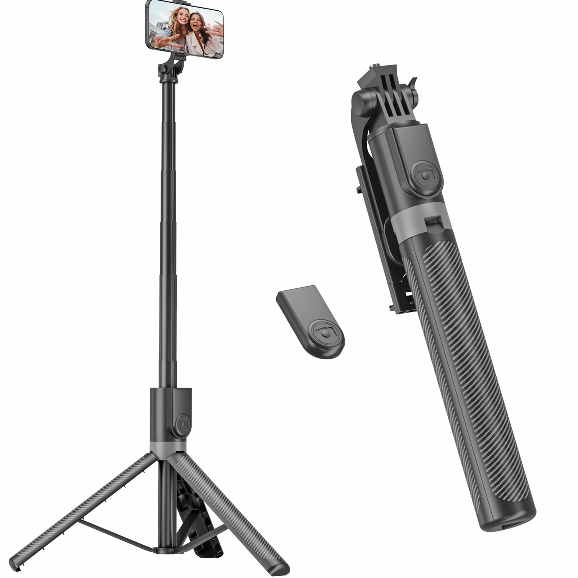 180cm Tripode para Movil & Palo Selfie - Tripode Movil Extensible Portátil con Mando Inalámbrico, Compatible con iPhone/Samsung/GoPro/Cámaras