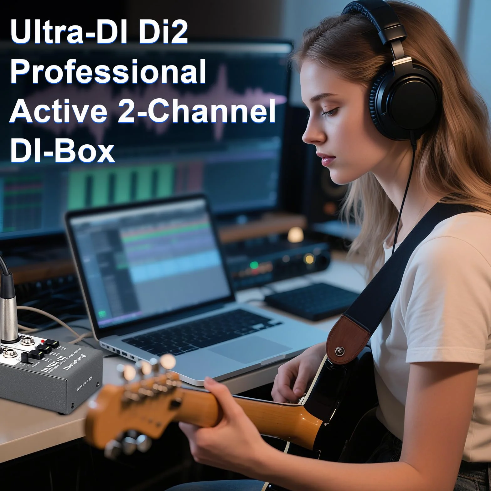 Depusheng Ultra-DI Di2 - Caja DI/Divisor activo profesional de 2 canales con atenuador de entrada para conectar guitarra y bajo, conector balanceado y no balanceado, compatible con 48 V