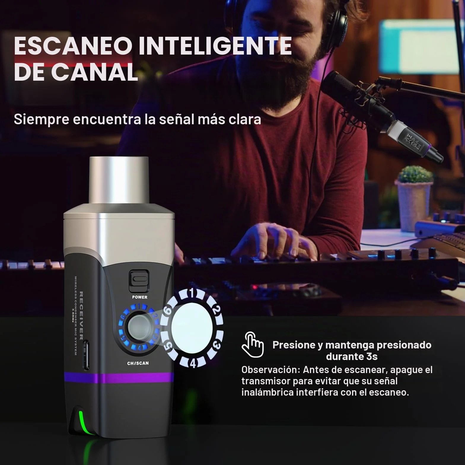 Xvive - U35C - Sistema inalámbrico enchufable para micrófono de condensador con alimentación fantasma de 48 V/12 V (5,8 GHz)