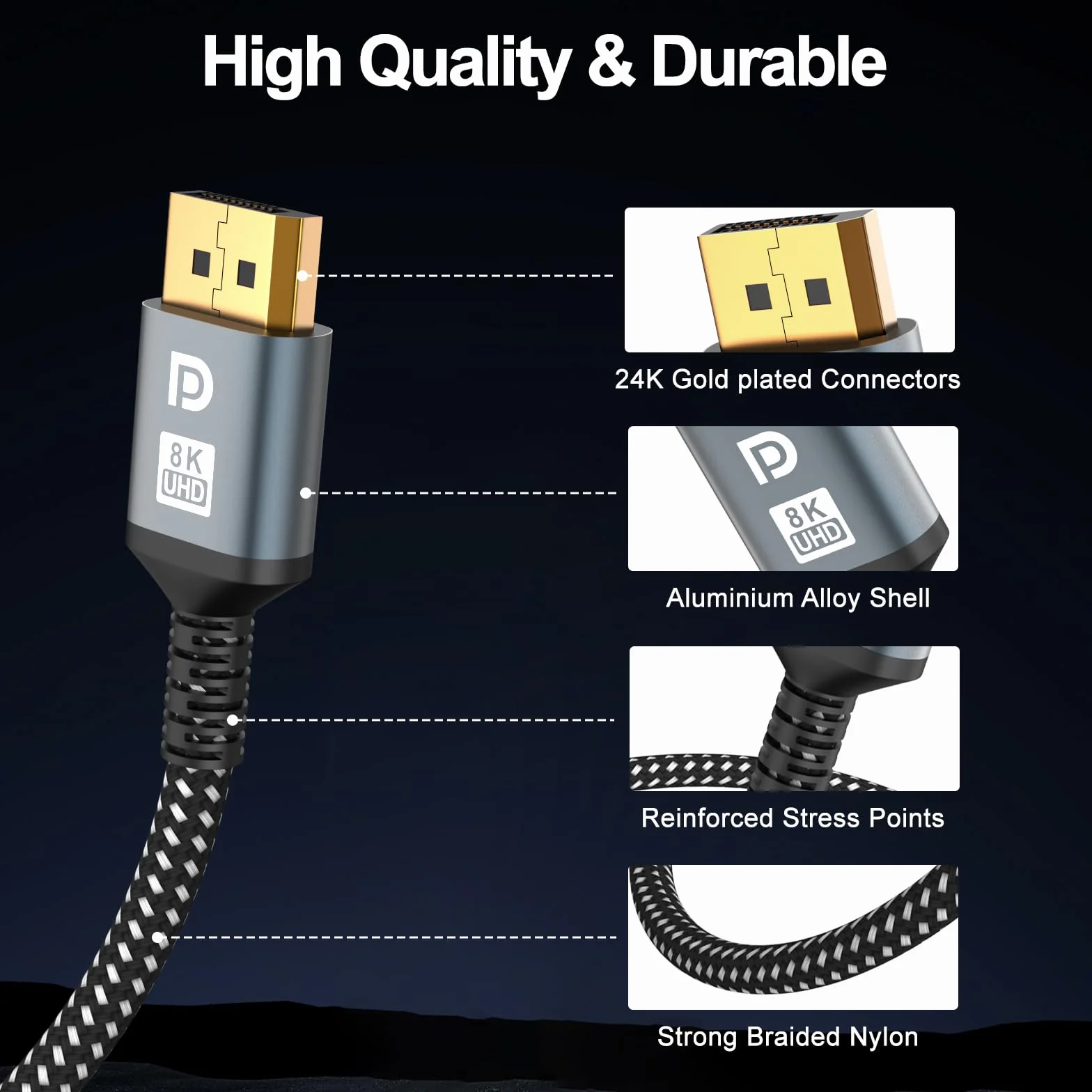 Cable DisplayPort 16K 3 m, [4K@240Hz/165Hz/144Hz, 16K@60Hz, 8K @120Hz, 2K@240Hz], cable DP 2.1 HBR3 DSC 1.2, HDCP 2.2, G-Sync y Free-Sync para monitor de juegos, tarjetas gráfico, PC, portátil