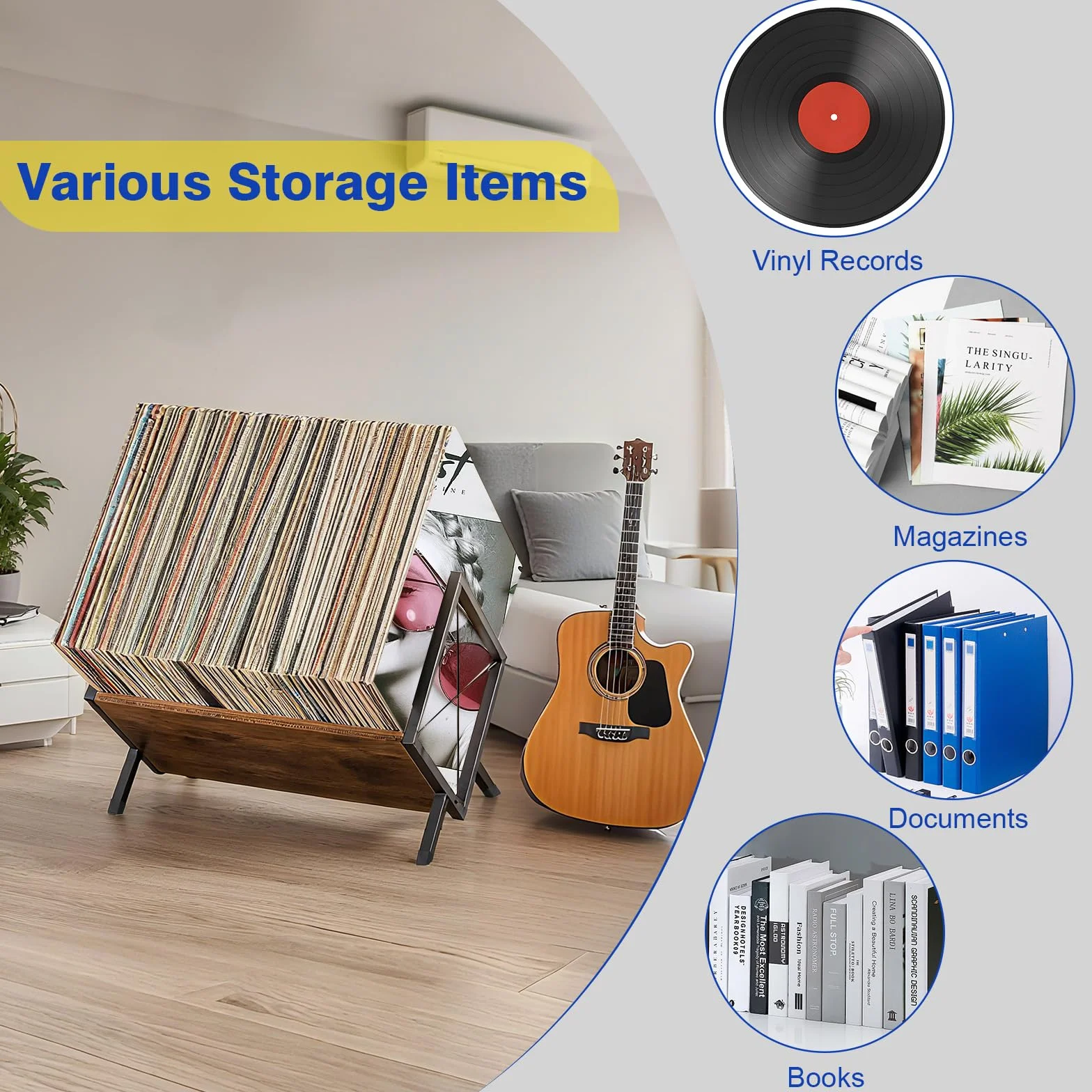 Soporte Para Discos de Vinilo, 80-100 LP Expositor Discos Vinilo, 40 x 30 x 30 cm, Estante de 1 Nivel Con Separador Antideslizante, Organizador Para CD, Álbumes, Revistas y Libros