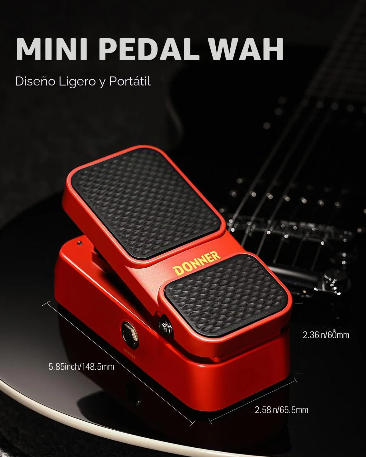 Pedal Wah para guitarra Donner, Pedal de Volumen Wah 2 en 1, Mini pedal de efecto de guitarra eléctrica vintage con control de volumen activo de wah wah, pedal de guitarra ligero