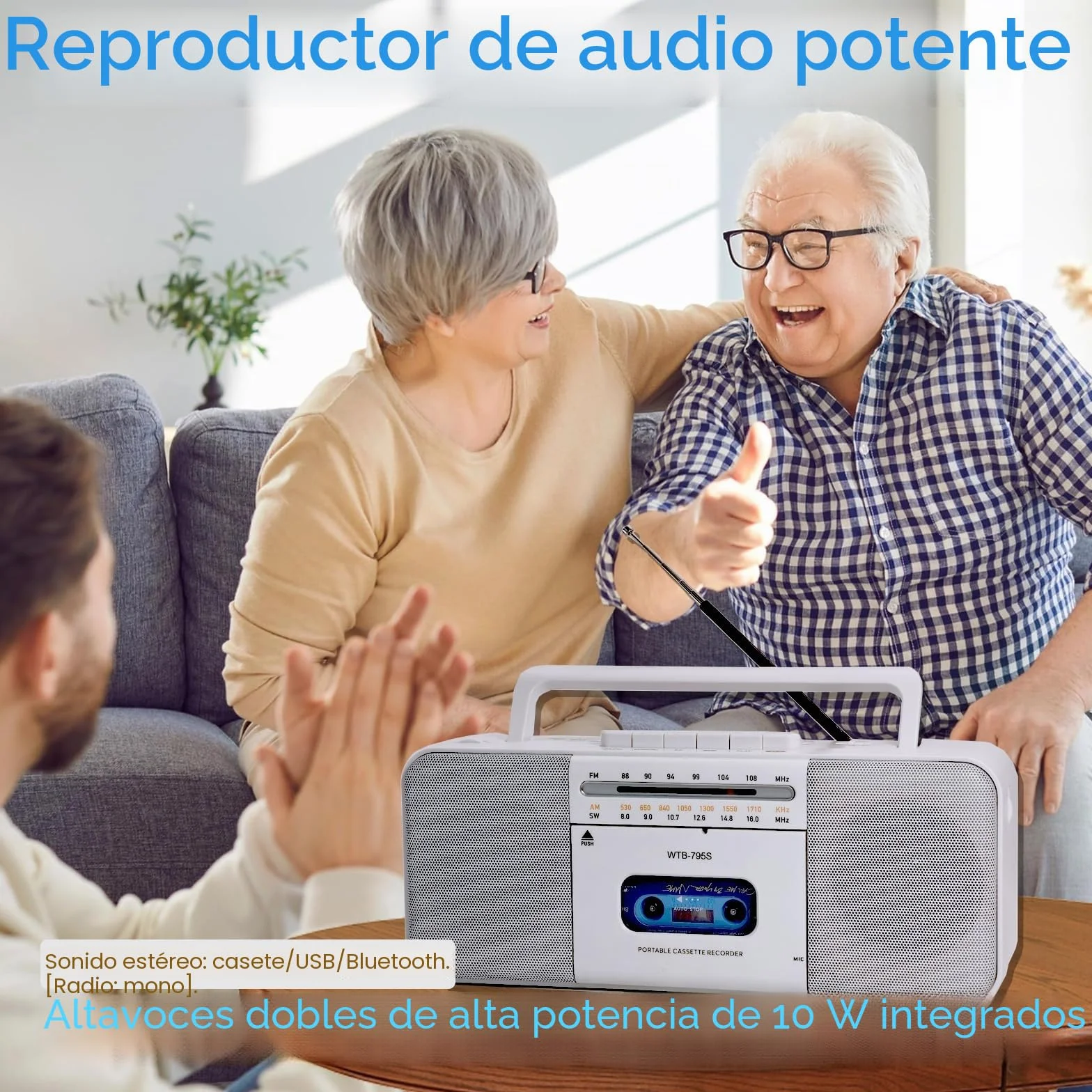 Reproductor y Grabadora de Cassette Multifunción - Bluetooth, Radio Am/FM/SW, Conversor a MP3, Altavoz 10W Portátil (Blanco)