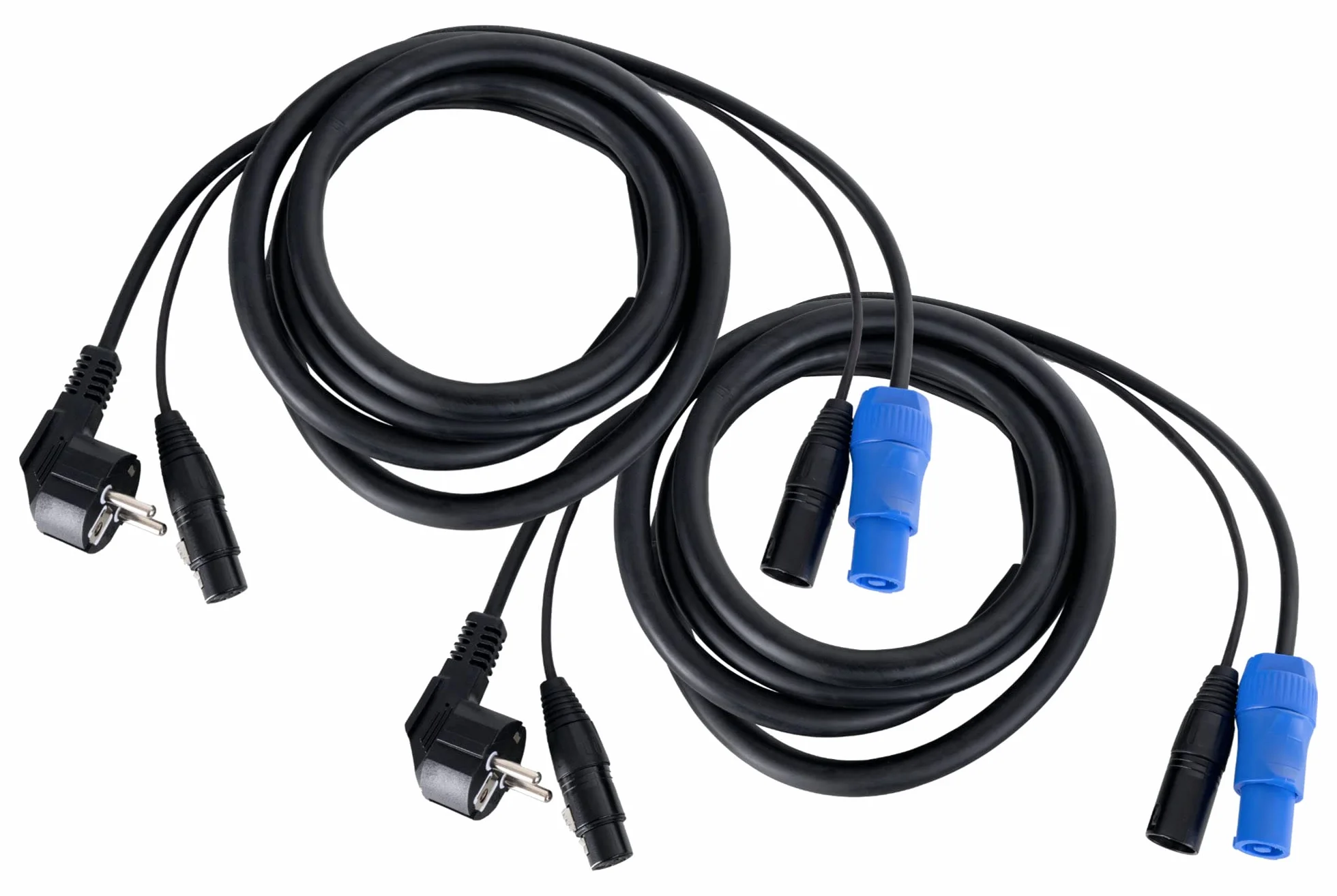 Pronomic Stage EUPPX-10 Cable Híbrido Euro/Powerplug/XLR Juego de 2 - Longitud: 2,5 m - Cable combinado para altavoces activos - Alimentación y señal en uno - Compatible con Powercon/Schuko - negro