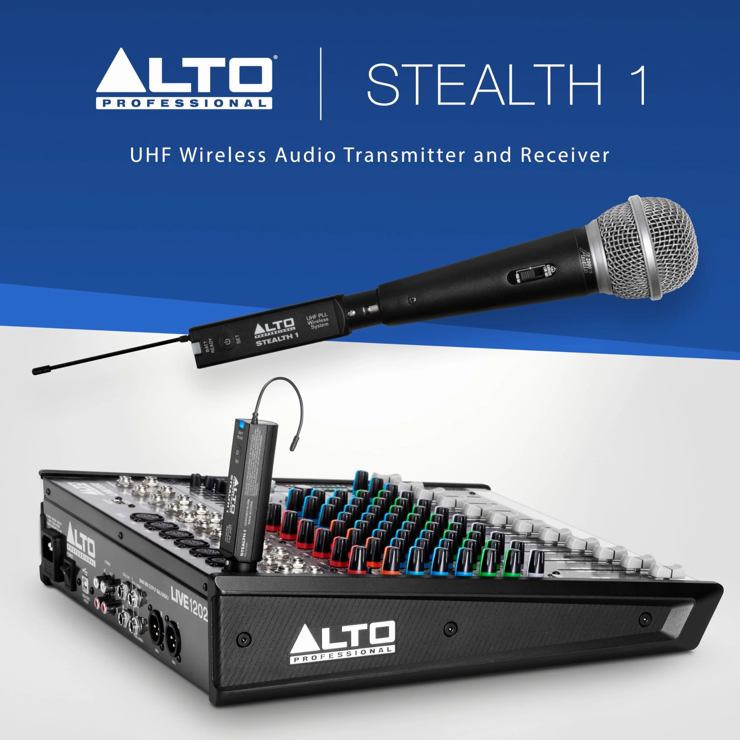 Alto Stealth 1 Sistema de Audio Inalámbrico Mono XLR UHF, Transmisor/Receptor para Altavoces Autoamplificados, Mesa de Mezclas y Micrófonos Dinámicos