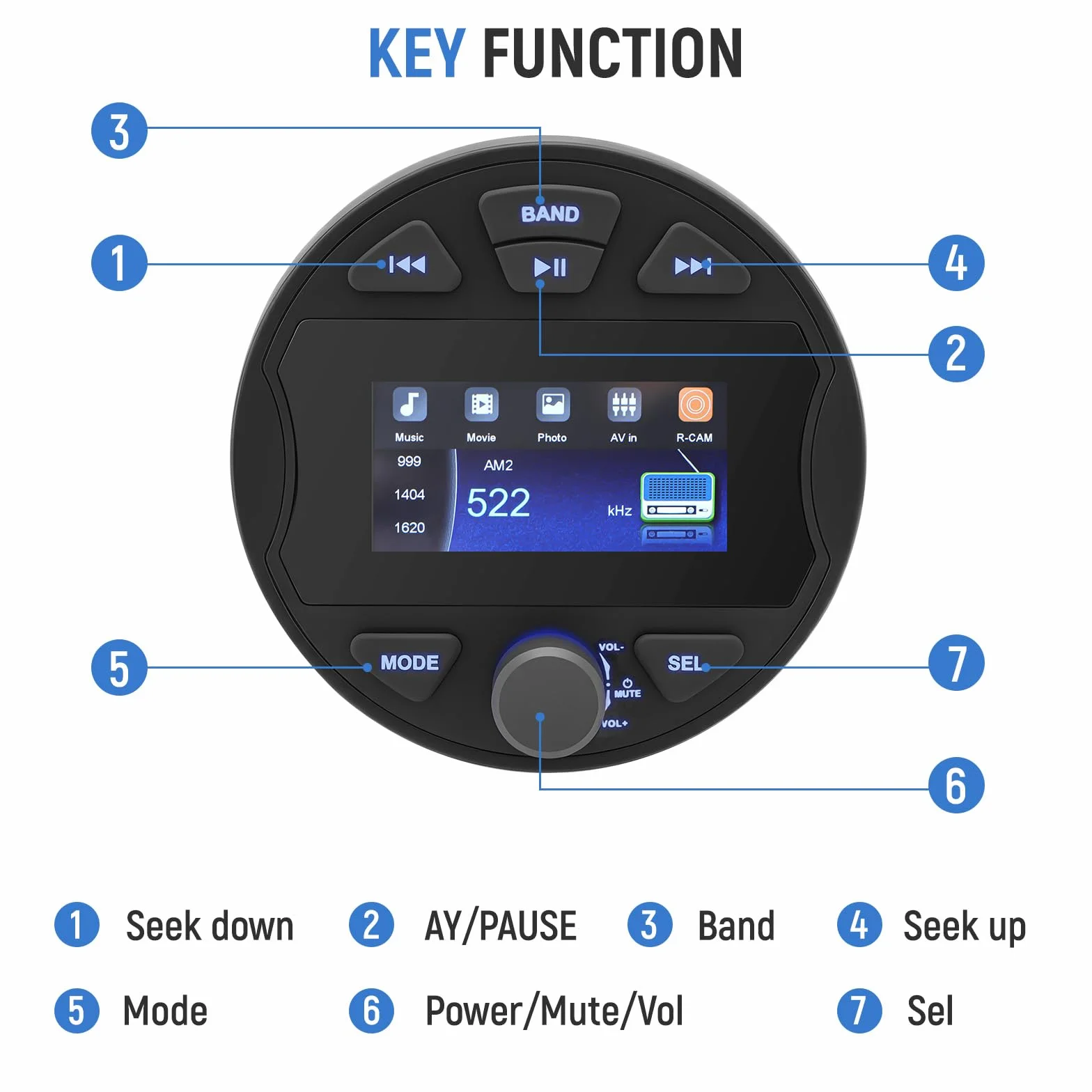 Radio marina RCA subwoofer barco estéreo MP5 reproductor multimedia para BT & FM/AM funcional, USB IPX6 resistente al agua para barcos y uso profesional