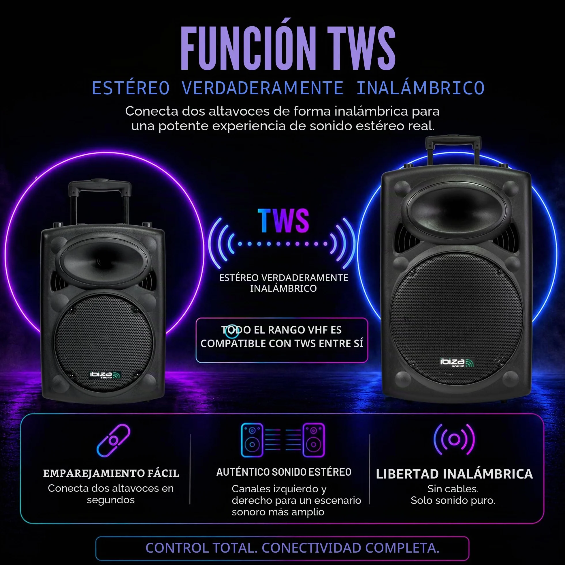 Ibiza Sound PORT8VHF-BT Sistema de sonido portátil 20 cm Bluetooth 200 W Negro