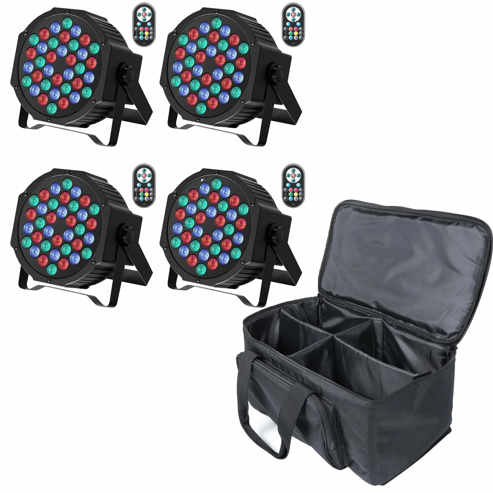 SEBRUANC 4PCS Foco Par LED RGB con PVC Bolsa, 72W Luces Escenario LED con Control Remoto y Activación de Sonido, Luces DJ Luz Discoteca para Fiestas Bares Boda Halloween Navidad