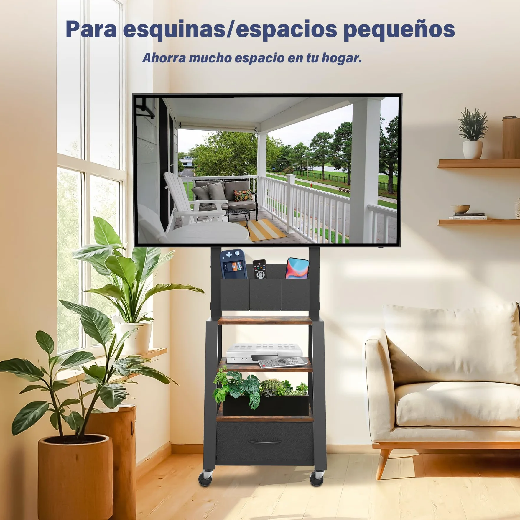 Soporte de TV con Ruedas, cajón y Almacenamiento, para TV Planas/Curvas de 23"-60", hasta 72kg, Altura Ajustable, Carrito móvil para TV, para hogar, Oficina, Exteriores, VESA máximo de 400 x 400mm