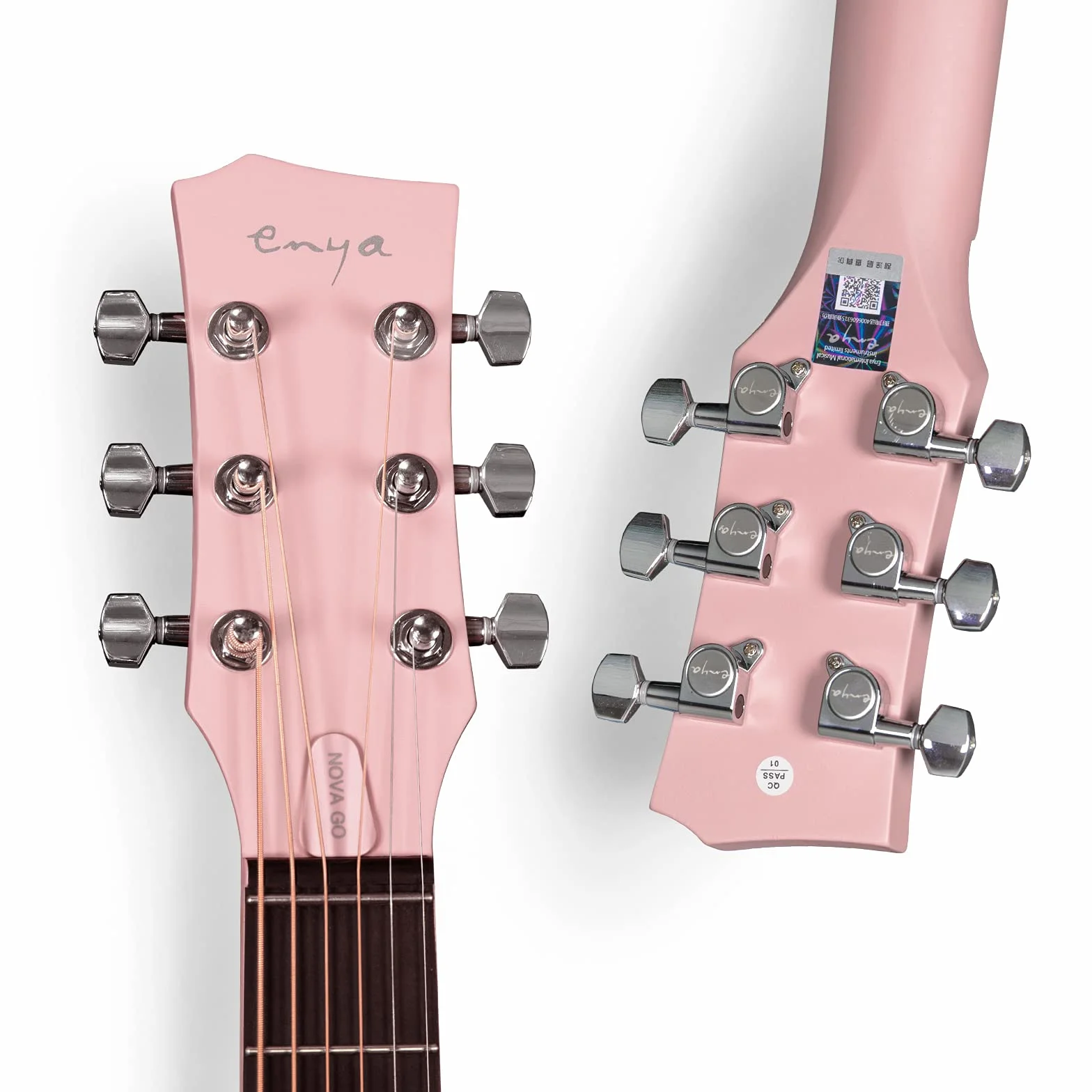 Enya Nova Go - Kit de iniciación de guitarra acústica moldeada integral de fibra de carbono de 33 pulgadas con estuche de guitarra y correas de (rosa)