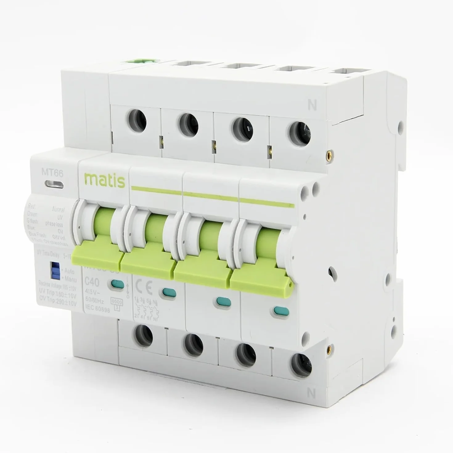 CABLEPELADO Protección combinada IGA + permanente con reconexión, Protector de sobretensiones rearmable avanzado con retardo a la desconexion y reconexión, apto para vehículo eléctrico, 6KA 4P 32 A